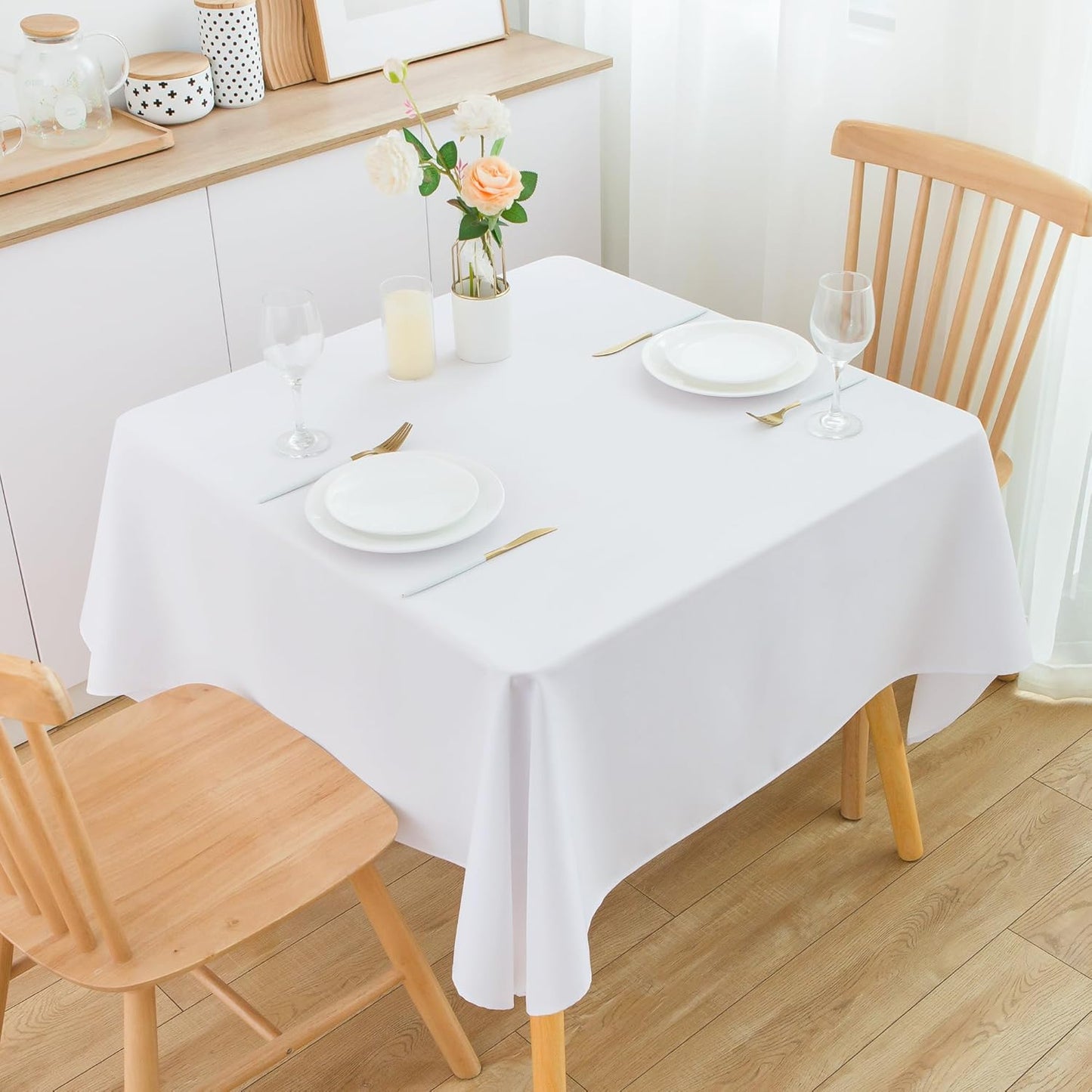 2 Pack Square Table Cloth 52X52 Inch White Washable Fabric Tablecloth Polyester Solid Dining Table Cover for Birthday Party Dinner Holiday Outdoor Indoor