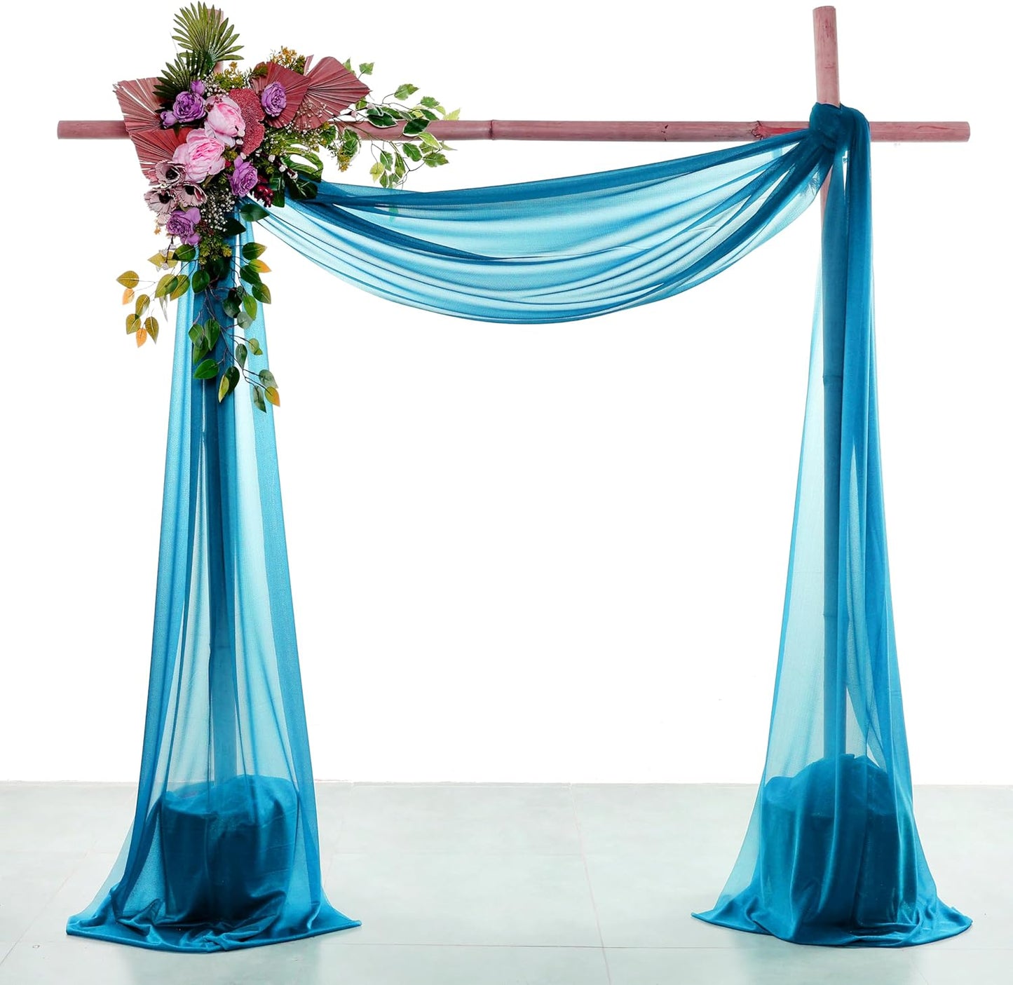 VDS Pack of 2 Panel (30 Inch X 30 Feet) Wedding Arch Draping Fabric Sheer Chiffon Fabric Drapery for Wedding Ceremony Reception Swag Backdrop Canopy Chuppah ARBO Altars Decoration (Dark Teal)