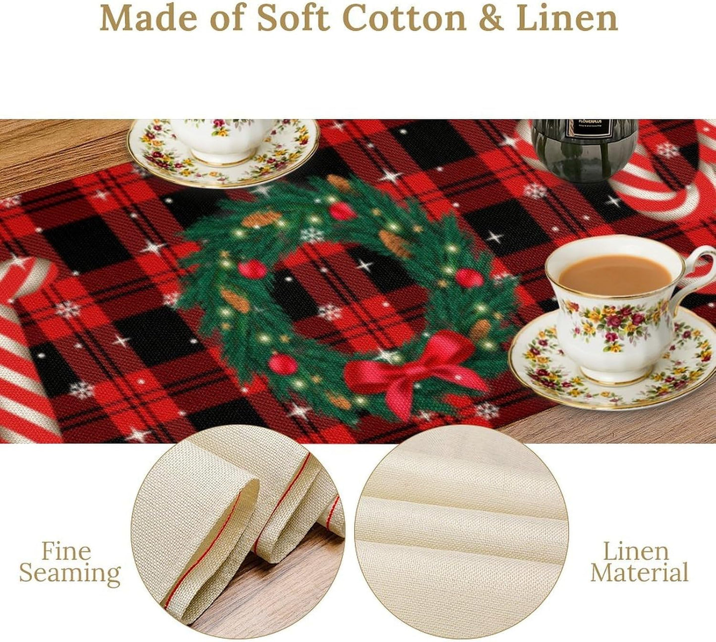 Christmas Table Runner, Red Winter Xmas Holiday Table Cloth Kitchen Dining Table Decoration for Home Party Decor 13x36 Inch