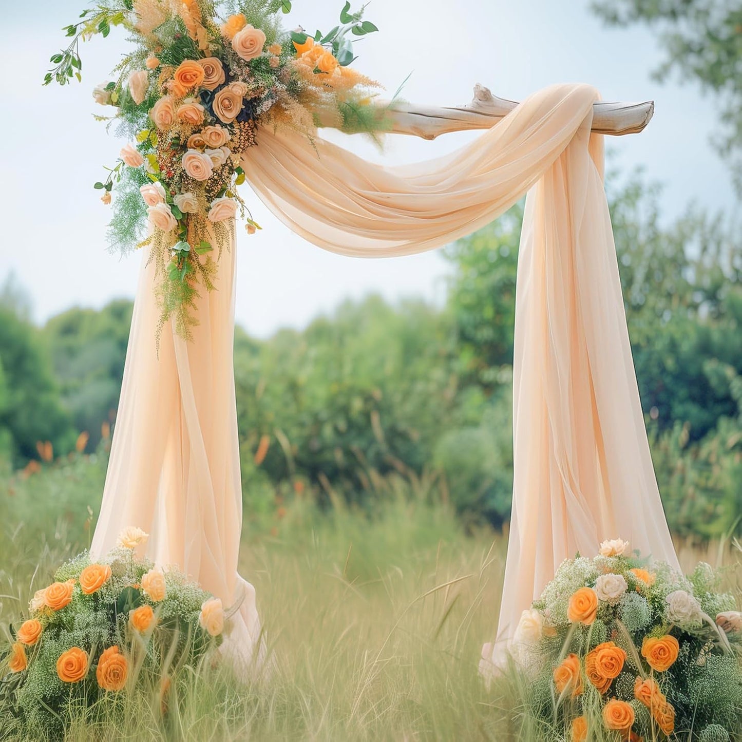 Wedding Arch Draping Fabric,1 Panel 29" x 18Ft Champagne Sheer Chiffon Curtain Drapes 6 Yards for Wedding Ceremony Birthday Party Decoration