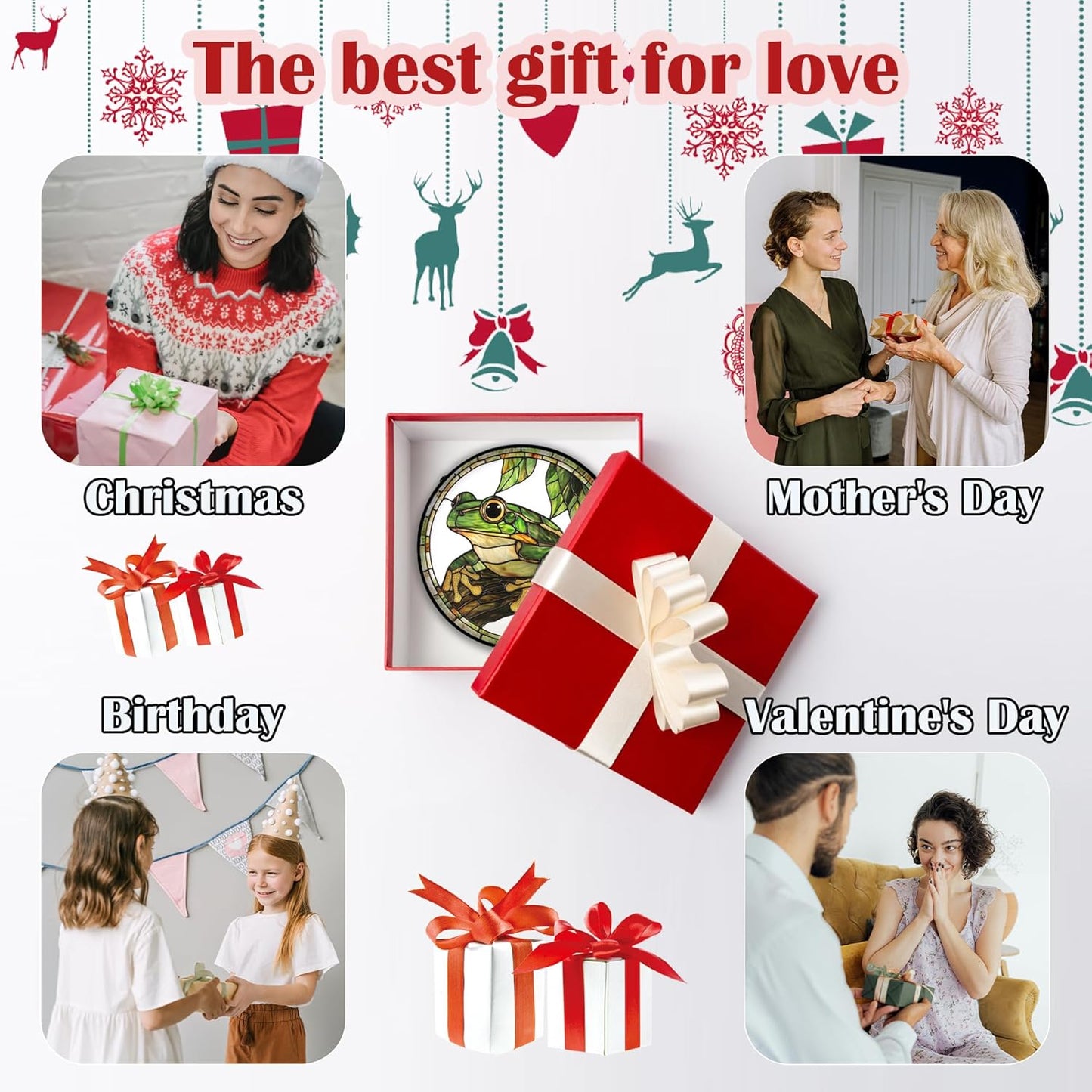 Stained Glass Window Hanging, Frog Green Leaf Sun Catchers Colorful Glass Panel Cool Suncatcher Decor for Birthday for Women, Men, Wife, Aunt, and Mom 6.3 in