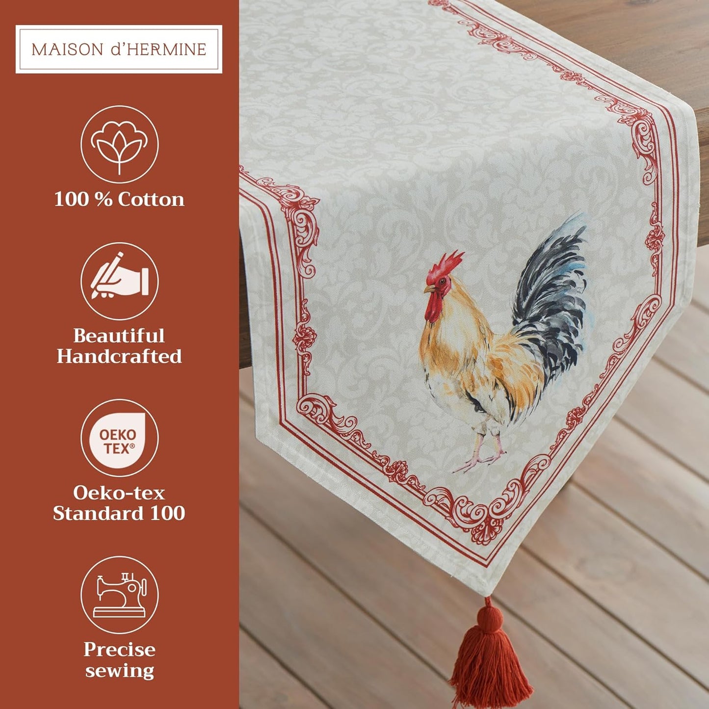 Maison d' Hermine Table Runner 100% Cotton Double Layer Table Runners 72 inches Long Decorative for Home Kitchen Dining Party Baby Shower Wedding Bridal Shower Spring Summer (Campagne, 14.50" x 72")