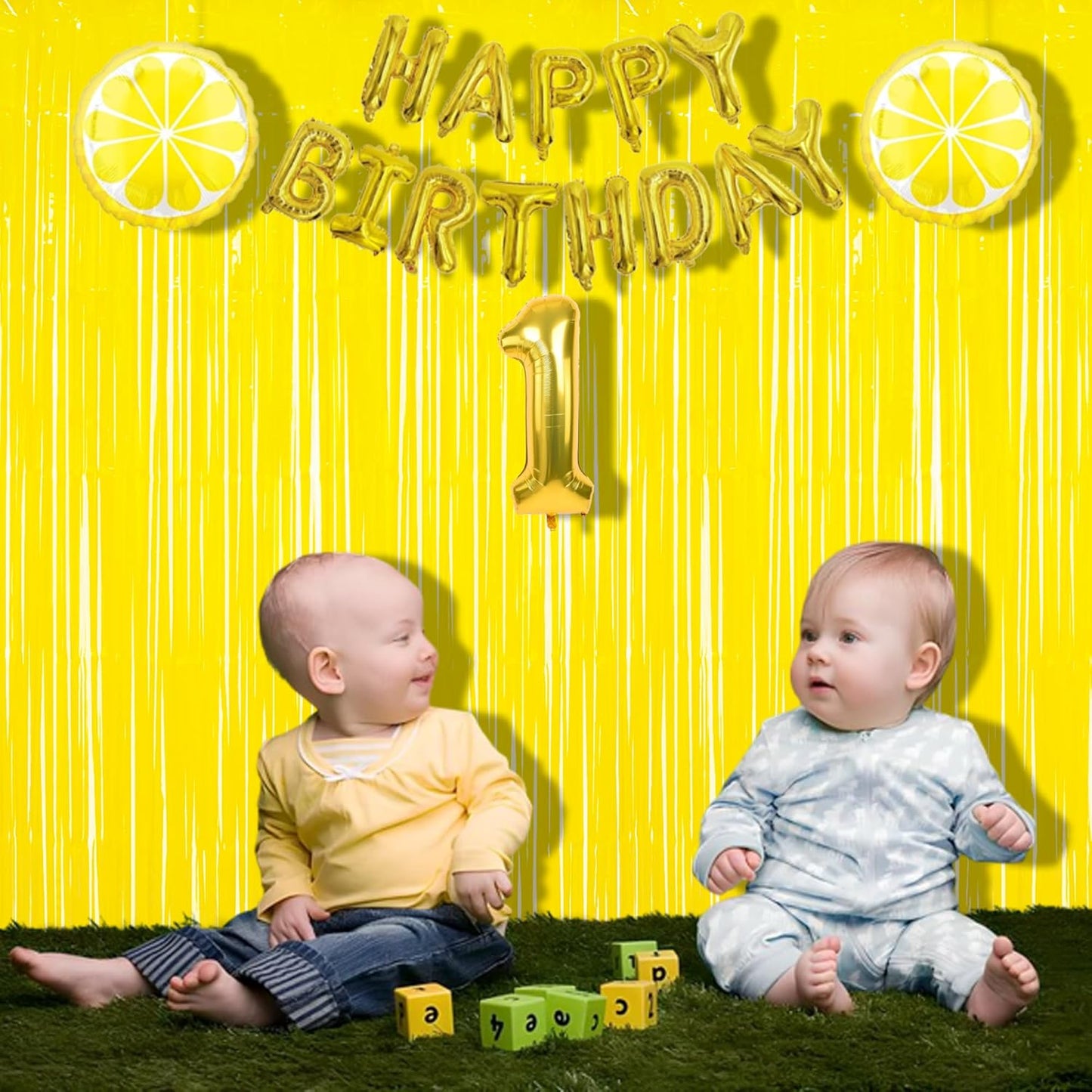 BRAVESHINE Foil Fringe Curtain Backdrop - 2 Pack Yellow Tinsel Photo Booth Backdrop Party Streamers for Easter, Birthdays, Christmas, Lemon, Pineapples, Kids' Party Decorations