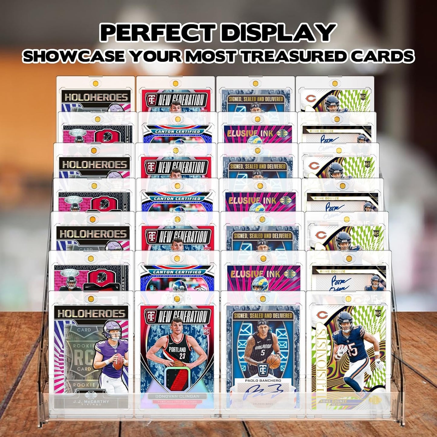 2 Pack 7 Tier Acrylic Card Display Stand, 7-tiers Versatile Display for Trading Cards,Greeting Card Display Stand,Portable Display Rack Holder for Graded Cards, PSA Cards,Sports Cards, Business Cards