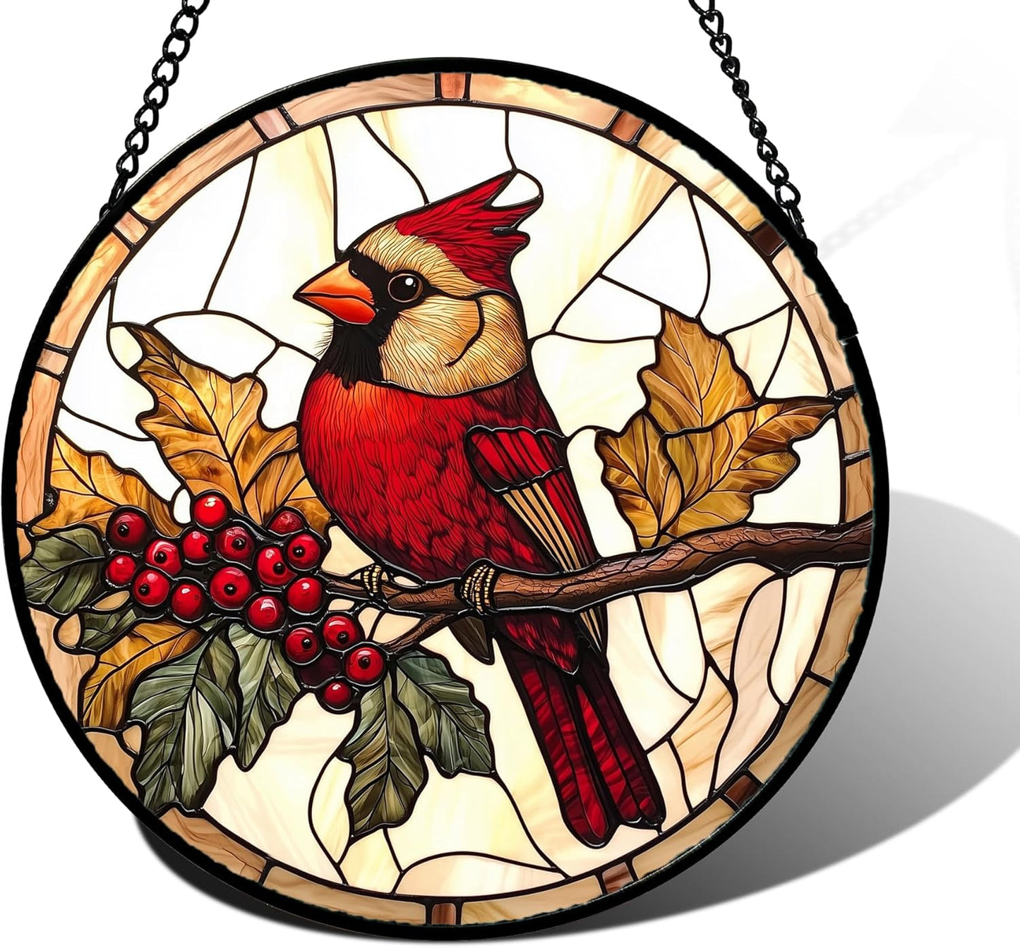 Stained Glass Window Hanging, Birds on a Branch Cardinal Sun Catchers Diamond Glass Panel Hangings Suncatcher Decor for Birthday for Women, Men, Wife, Aunt,and Mom 7.8X7.8IN
