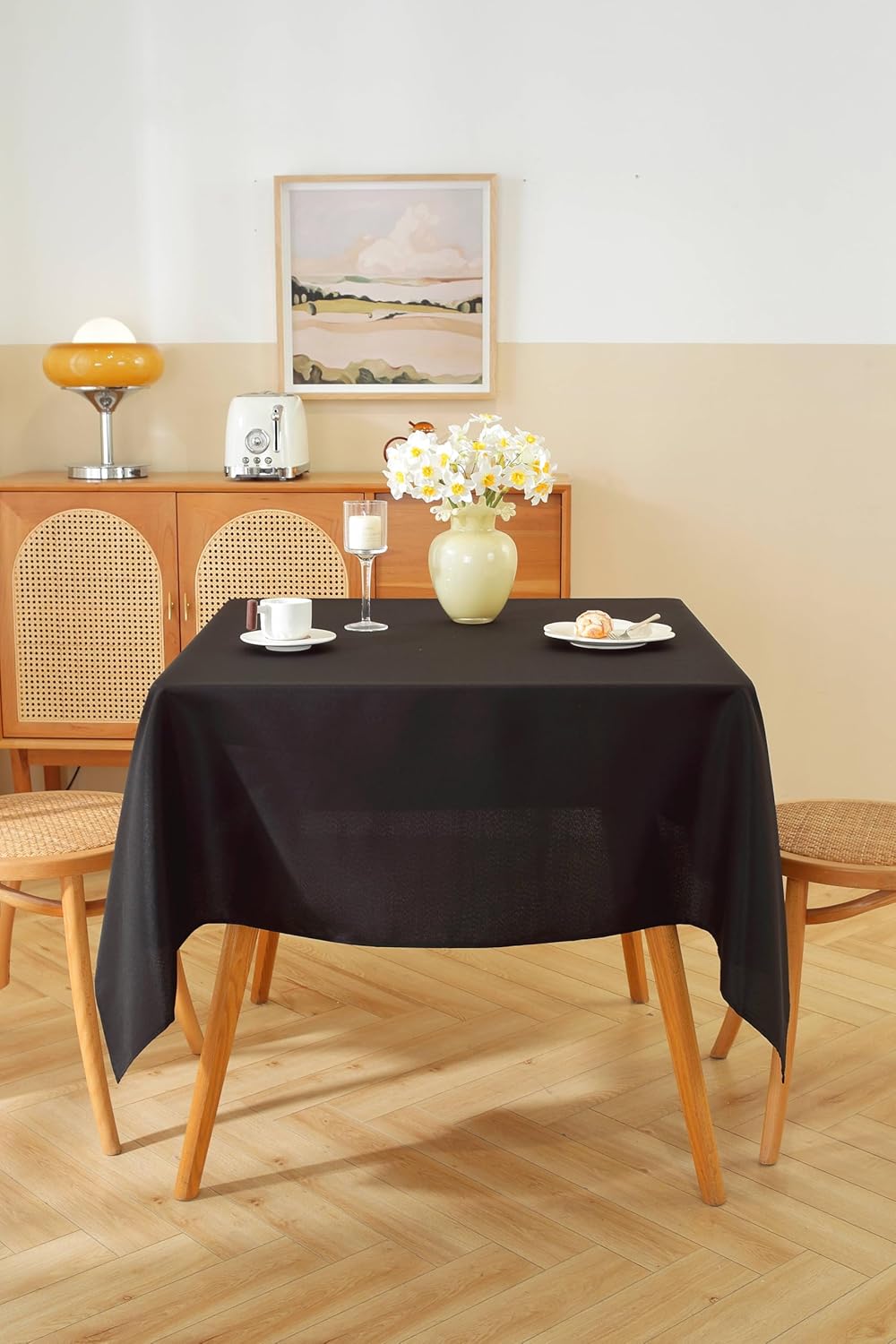 Craft And Party Square Tablecloth, 70 x 70 Inch Black Tablecloth, Polyester Fabric Washable Table Cloth for Home, Party, Wedding or Restaurant Use.