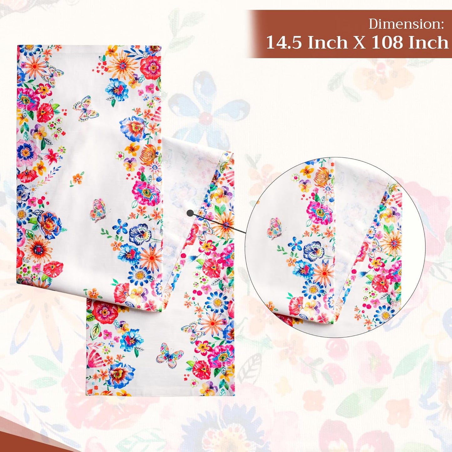 Maison d' Hermine Table Runner 100% Cotton Single Layer Table Runners 108 inches Long Decorative for Home Dining Party Wedding Bridal Shower Spring Summer (Happy Florals - High Summer, 14.50" x 108")