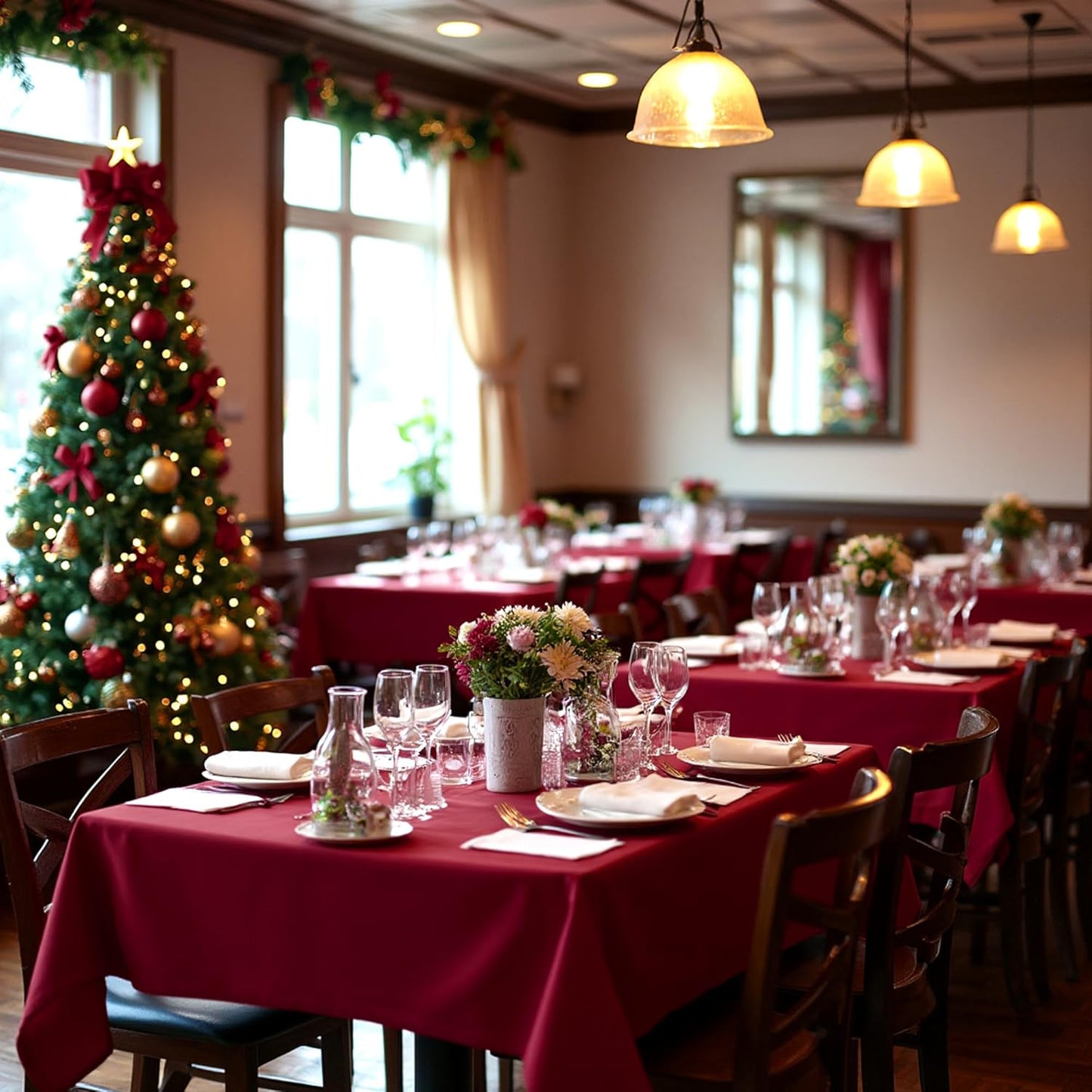 sancua Square Tablecloths 85x85 Inch Burgundy, 2 Pack - Fabric Table Cloth for Square or Round Tables, Washable Polyester Table Cover for Christmas Dinner, Holiday Party, Decorative Display Tables