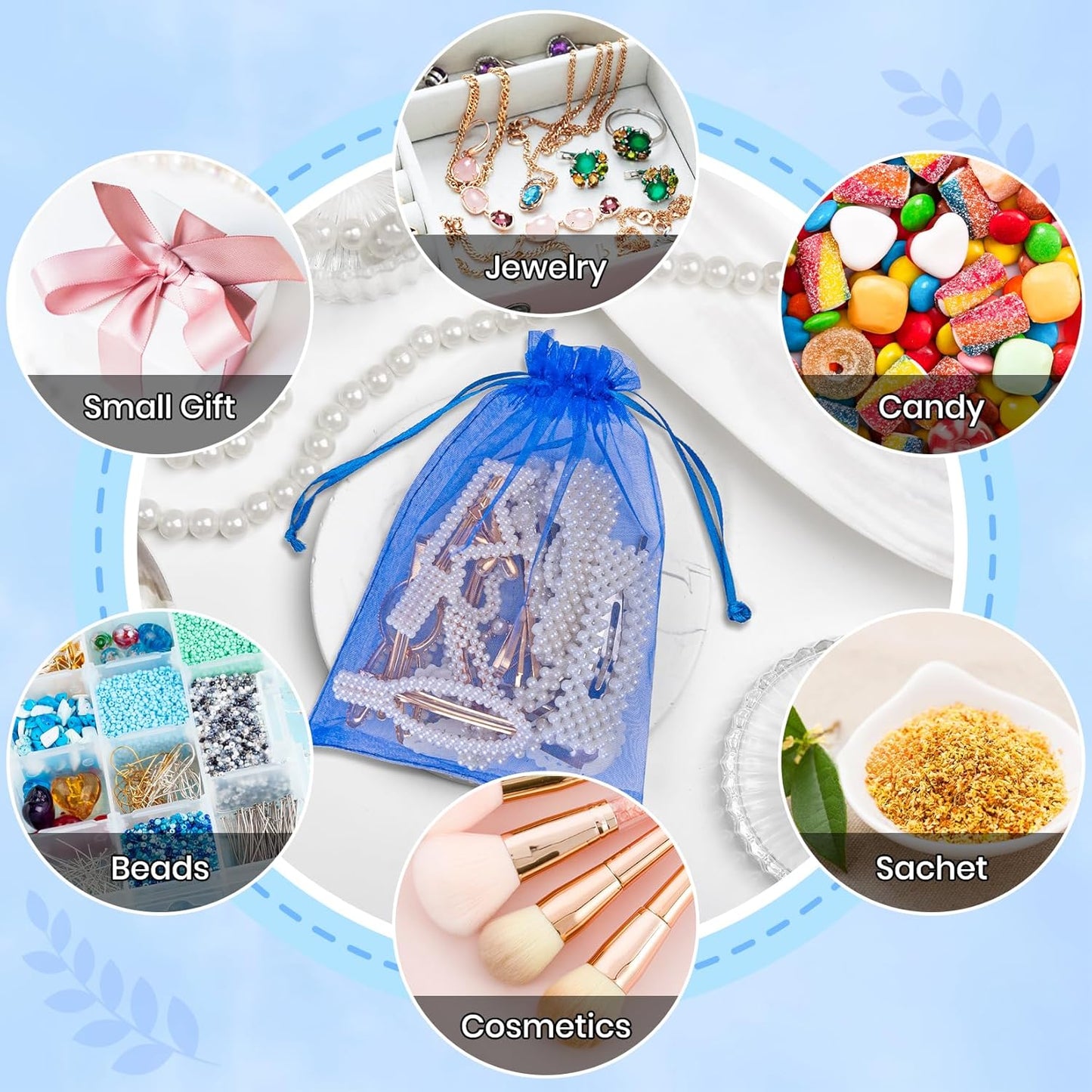 ANZNKU 100 Pack Organza Bags 4x6 Inch, Small Mesh Bag Drawstring Jewelry Pouches, Organza Gift Bags for Baby Shower, Party Favors(Royal Blue)