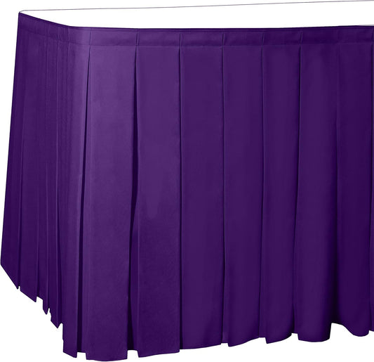 Ultimate Textile Pleat Polyester Fabric Table Skirt - Machine Washable Flame Resistant with Clips for Events, Weddings & Trade Shows, Cut & Sewn in Paterson, NJ - Plum, 21' Box Pleat