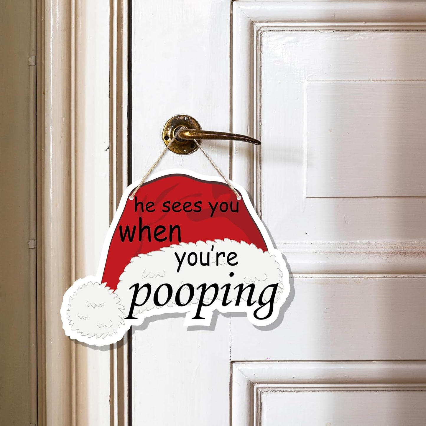 Funny Christmas Wooden Sign, Novelty Humor Xmas Hanging Sign Wall Decor for Guest Bathroom Toilet, Christmas Bathroom Home Door Decor 12 x 6 Inch