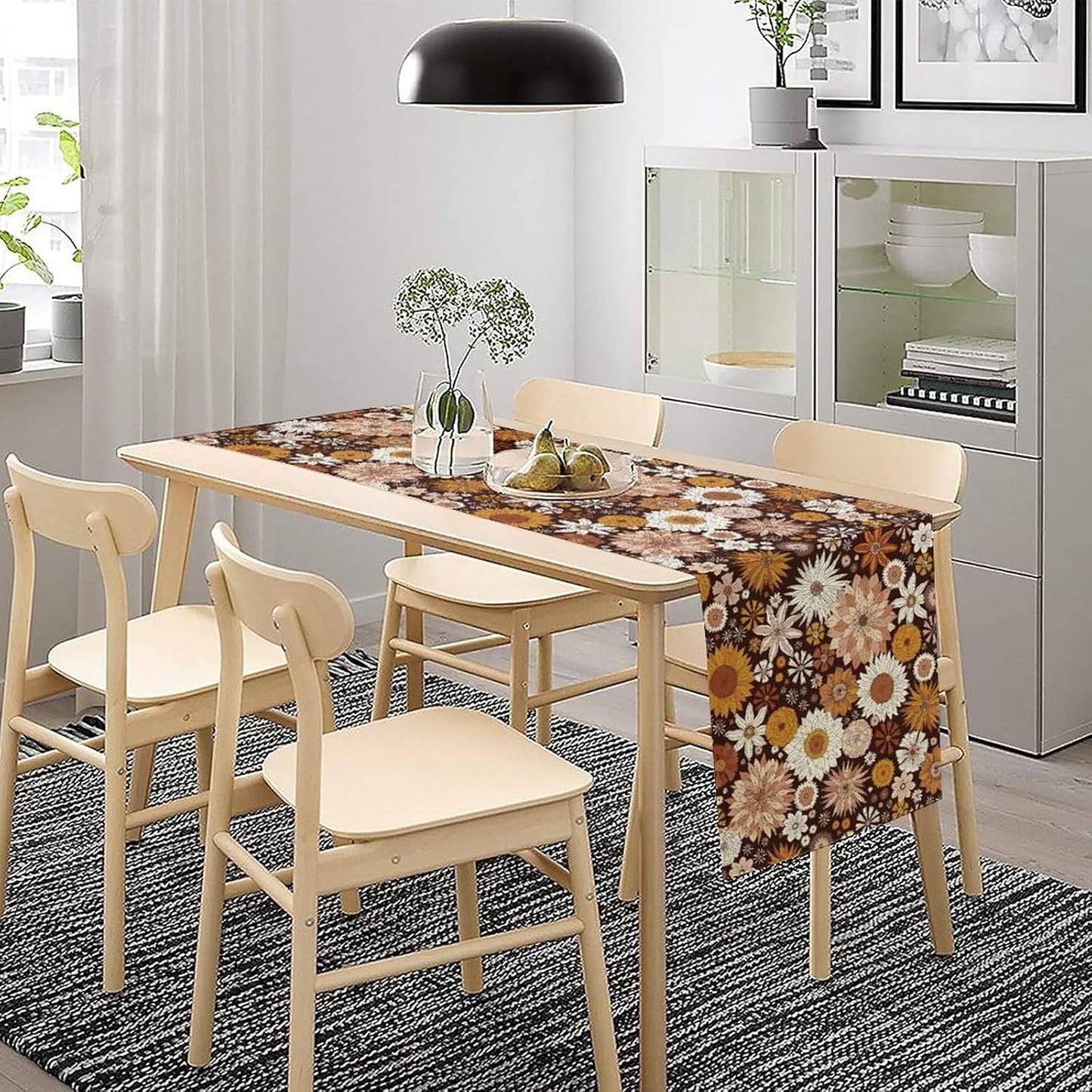 Boho Floral Table Runner, Vintage Country Farmhouse Daisy Flowers Modern Kitchen Dining Room Decoration for Indoor and Outdoor Wedding Party Banquet Table Runner 13x90 Inch