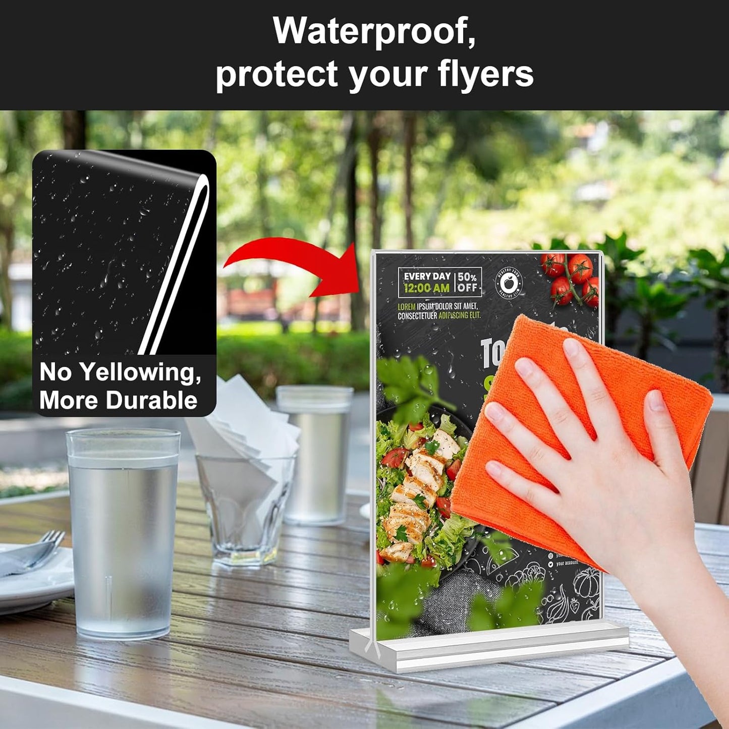 Acrylic Sign Holder 4x6 Inches 24 Pack, Double Sided Clear Display Stand Table Top Sign Paper Holder, Vertical Menu Flyer Holder, Plastic Sign Frame for Stores, Restaurants, Hotels, Office