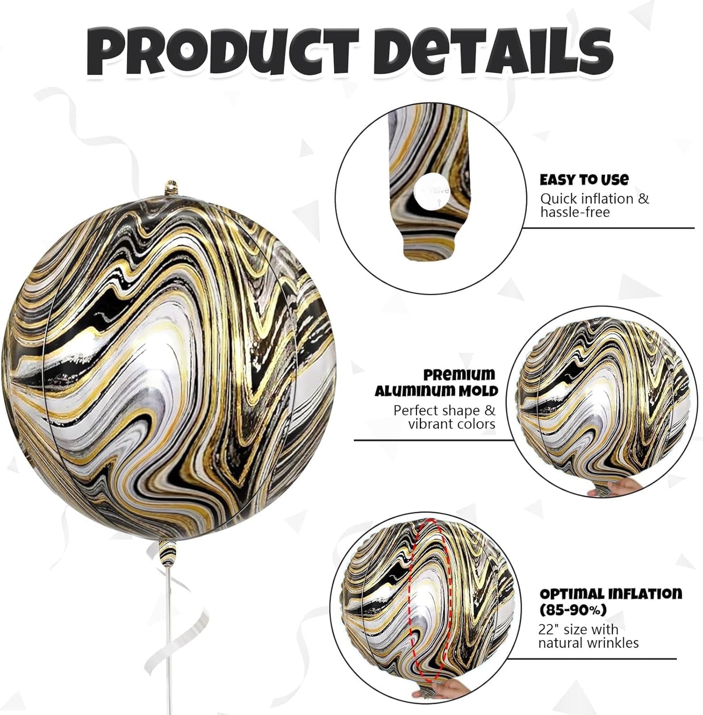 6 Pcs Black Gold and White Balloons, Saxuxu Black and Gold Balloons, 22 Inch Big Round Foil Balloon for Graduations Birthday Party Baby Shower Wedding Decorations