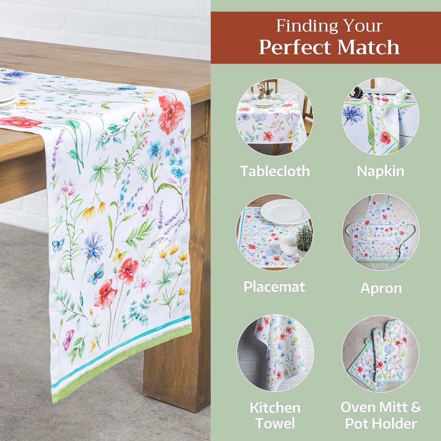 Maison d' Hermine Table Runner 100% Cotton Single Layer Table Runners 108 inches Long Decorative for Home Kitchen Dining Party Wedding Bridal Shower Spring Summer (Just Floral, 14.50" x 108")