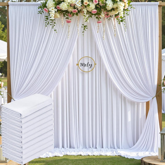 50ftx10ft Wrinkle Free White Backdrop Curtain for Party Background, 10 Panels Silky Polyester Photo Backdrop Drapes Back Drop Cloth for Wedding Birthday Photography Baby Shower Photoshoot Decor