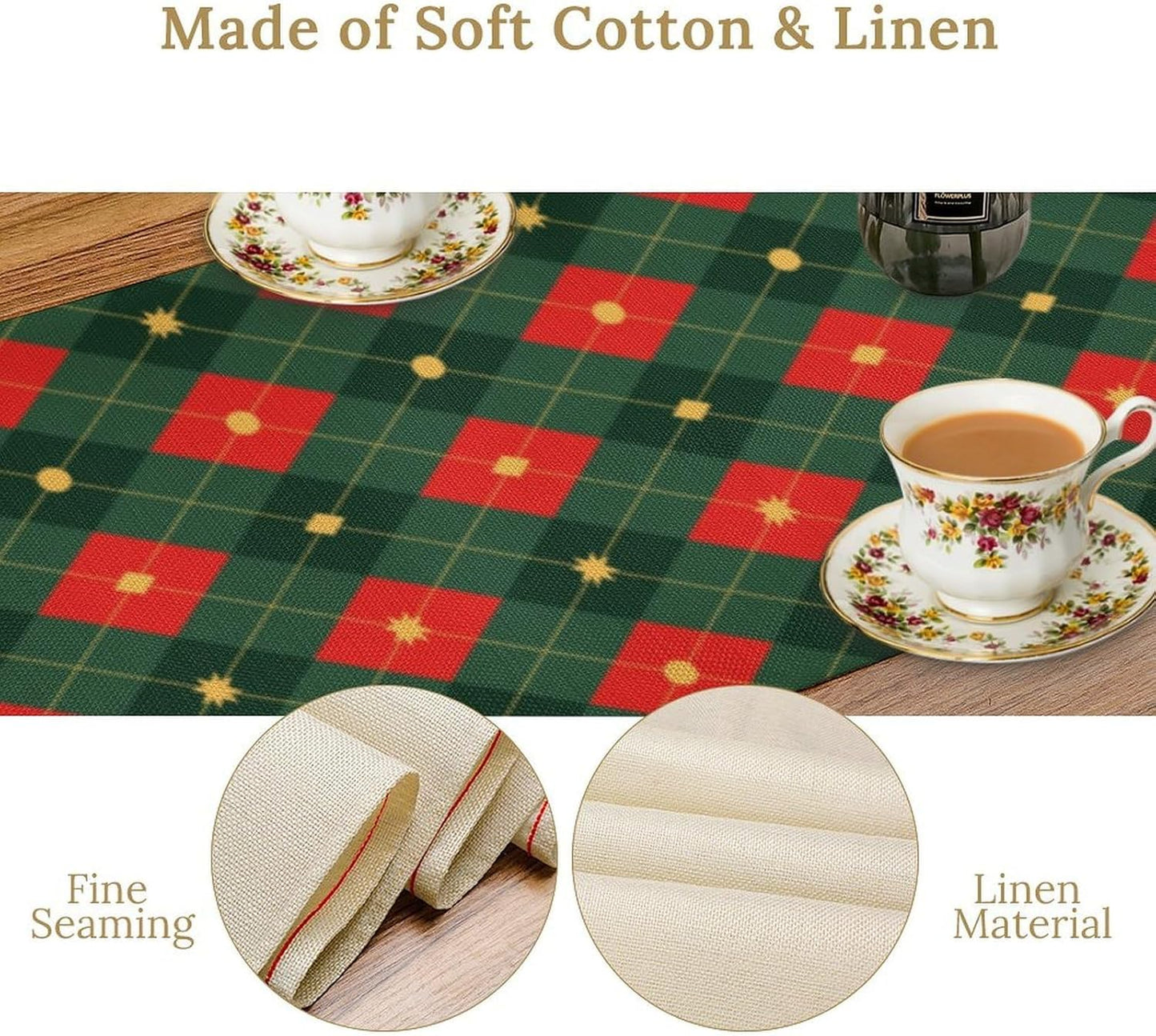 Christmas Table Runner,Green Red Xmas Plaid Table Cloth Kitchen Dining Table Decoration for Home Party Decor 13x120 Inch