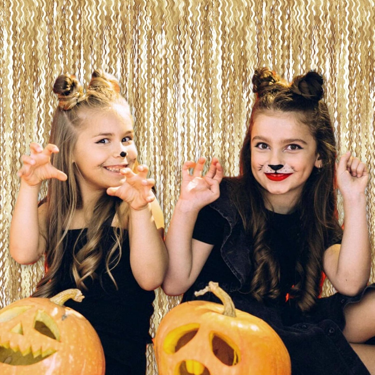 4 Pack Champagne Gold Wave Foil Fringe Curtain Backdrop, 3.28Ft x 8.2Ft Metallic Tinsel Foil Fringe Streamer Curtains for Photo Booth, Mother's Day, Easter, Birthday, Wedding Party Decoration