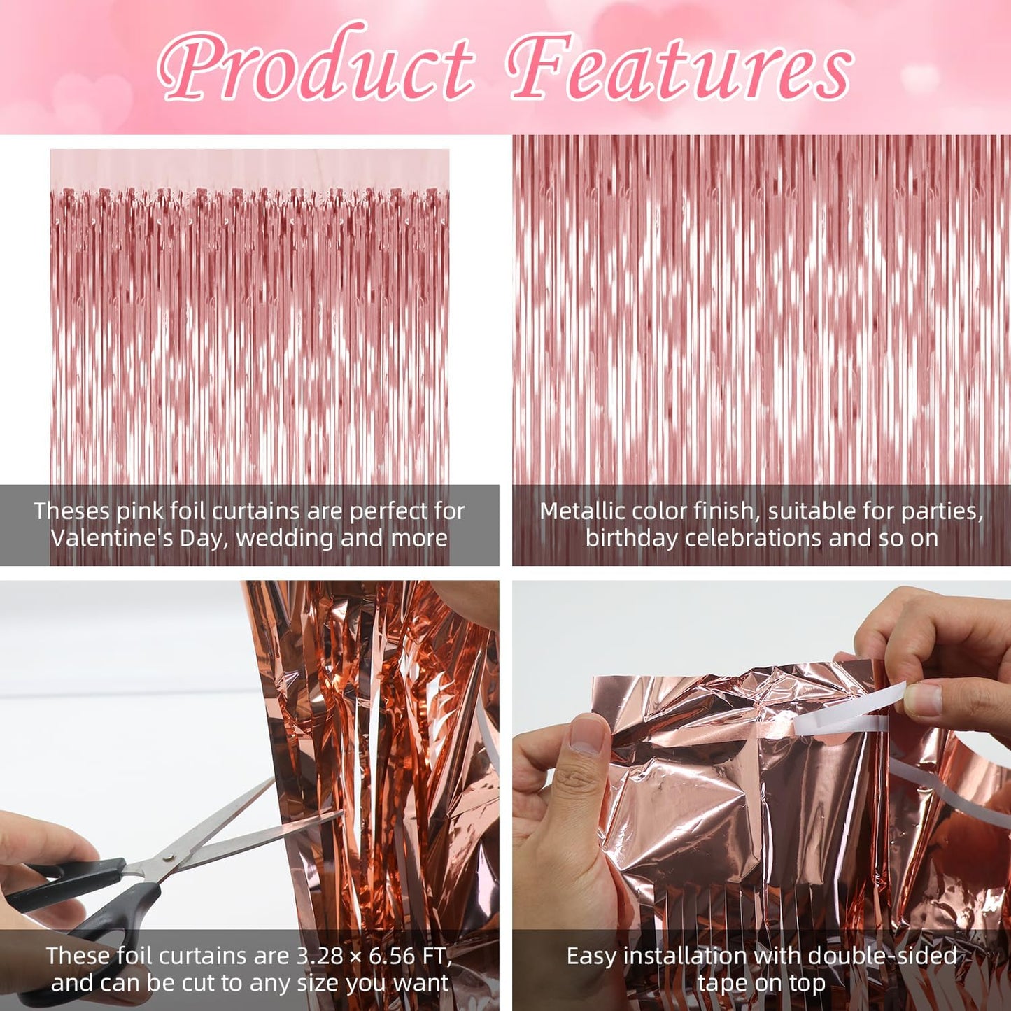 5 Pack Rose Gold Backdrop Birthday Decorations Foil Curtain Backdrop Bachelorette Party Decorations Rose Gold Party Decor Streamers Groovy Birthday Party Decorations