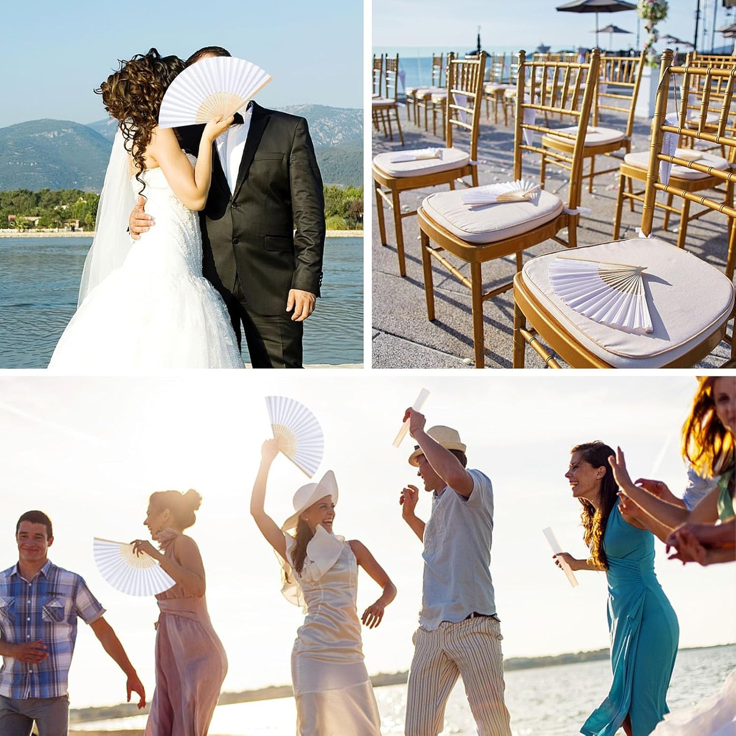 DomeStar 15 Pcs White Paper Fans Handheld – 8.3 Inch Foldable Hand Fan, Folding Fans Handheld for Women, Paper Fan for Wedding Guests, Bridal & Baby Shower Favors, Party Decorations