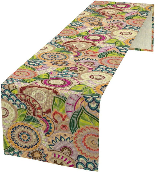 Boho Floral Table Runner,Retro Bohemian Flower Table Runner for Kitchen Dining Table Home Party Decoration 13x36 Inch