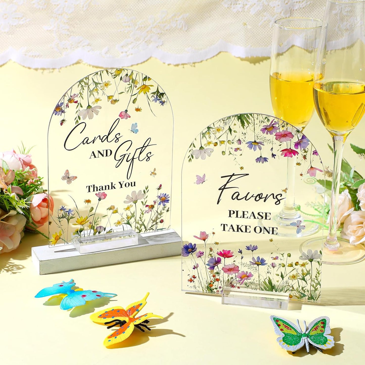 4 Pcs Flower Acrylic Wedding Signs for Ceremony and Reception Guest Book Wedding Cards and Gifts Sign Please Take One Couple Loving Memory table Decor(Flower)