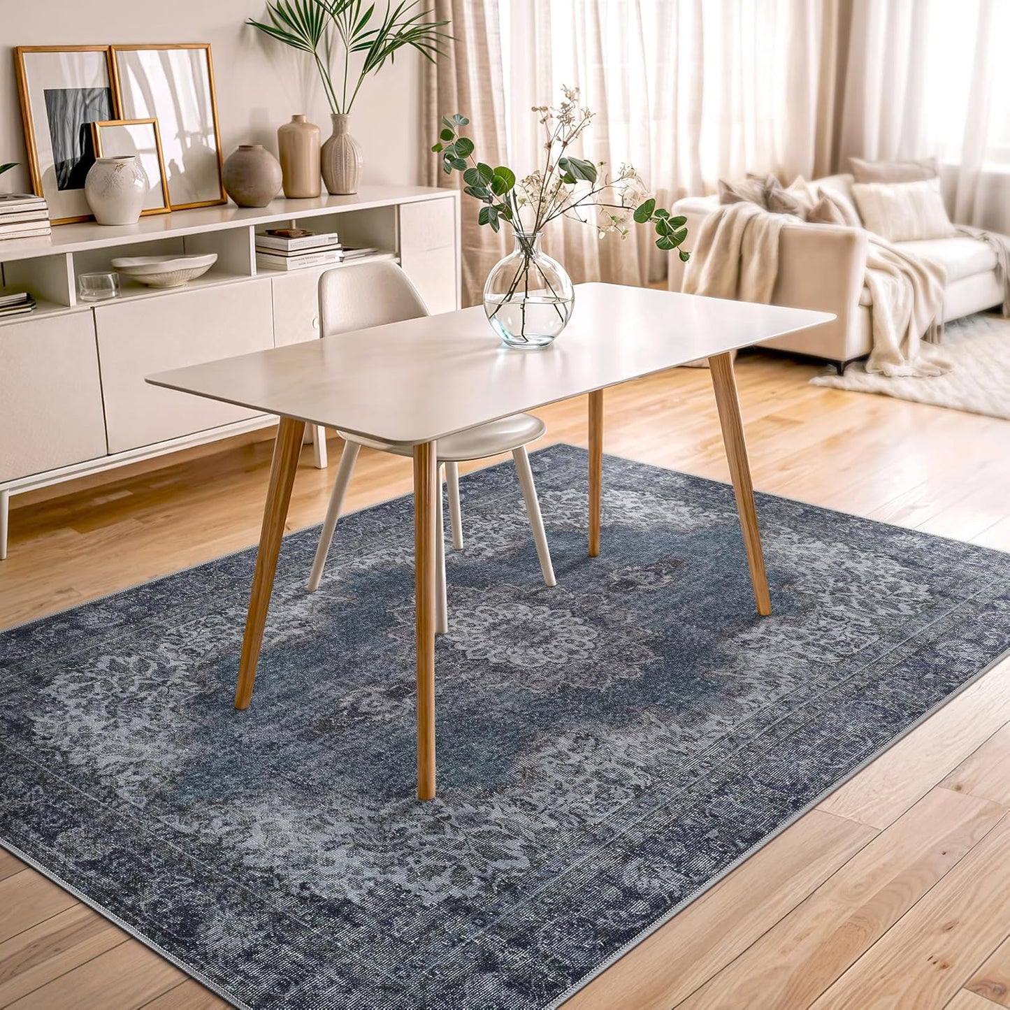 Bloom Rugs Washable Non-Slip 5' x 7' Rug - Dark Teal Traditional Medallion Area Rug for Living Room, Bedroom, Dining Room, and Kitchen - Exact Size: 5' x 7'