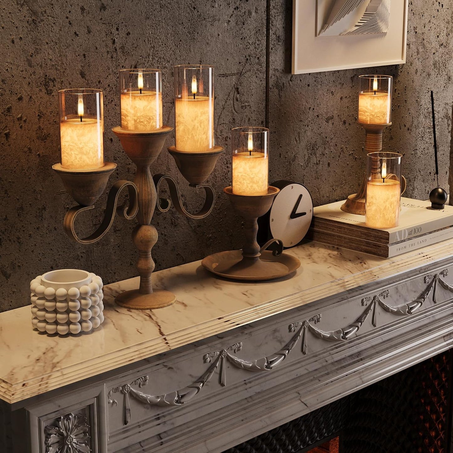 Ice Crystal Real Wax Glass Flameless Candles with Remote & Timer, Battery Operated Candles with Warm Flickering Flame, Realistic LED Candle for Wedding Home Decor [D3×H4/5"/6"] Clear, 3Pack