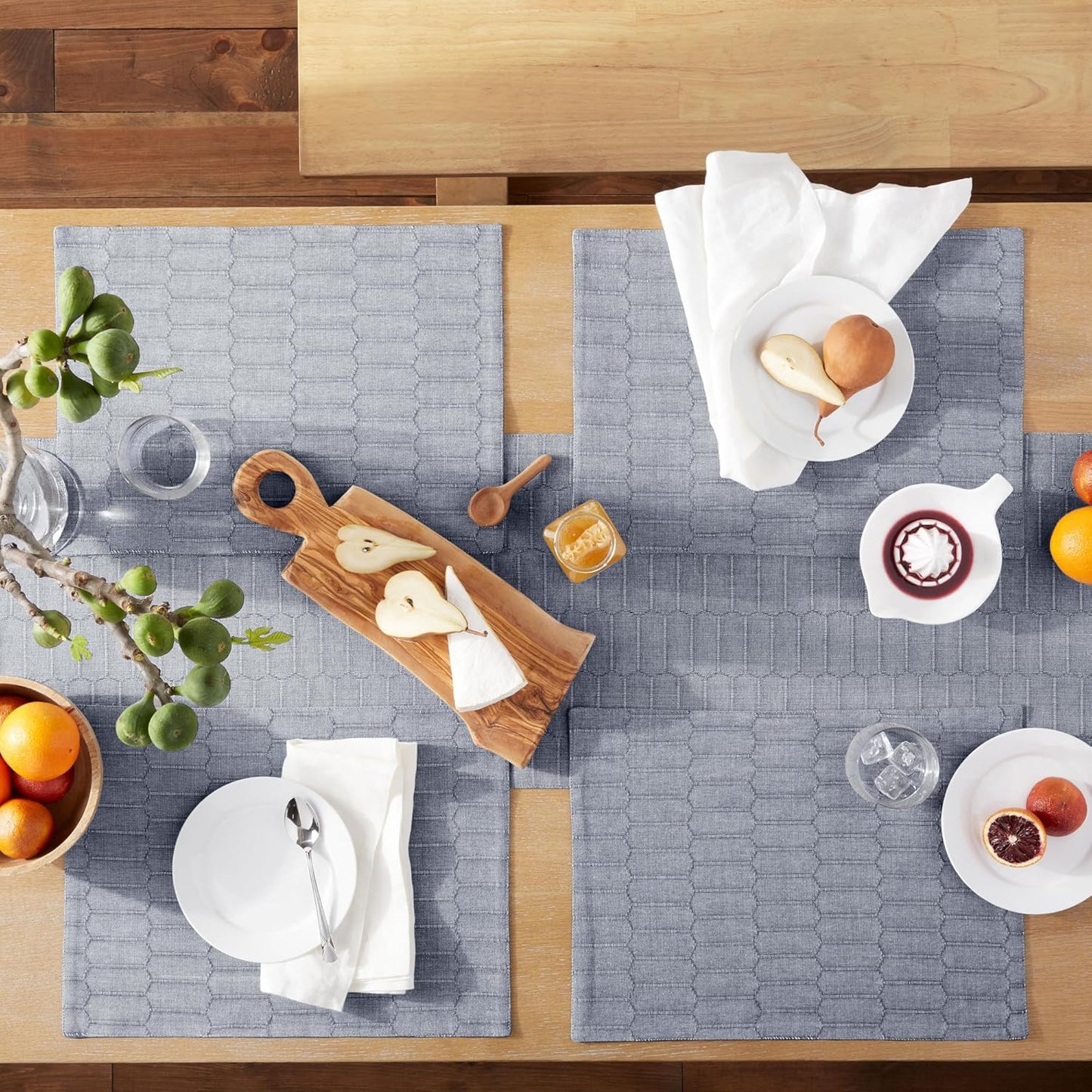 Martha Stewart Honeycomb Modern Farmhouse Reversible Table Runner, Blue, 15"x72"