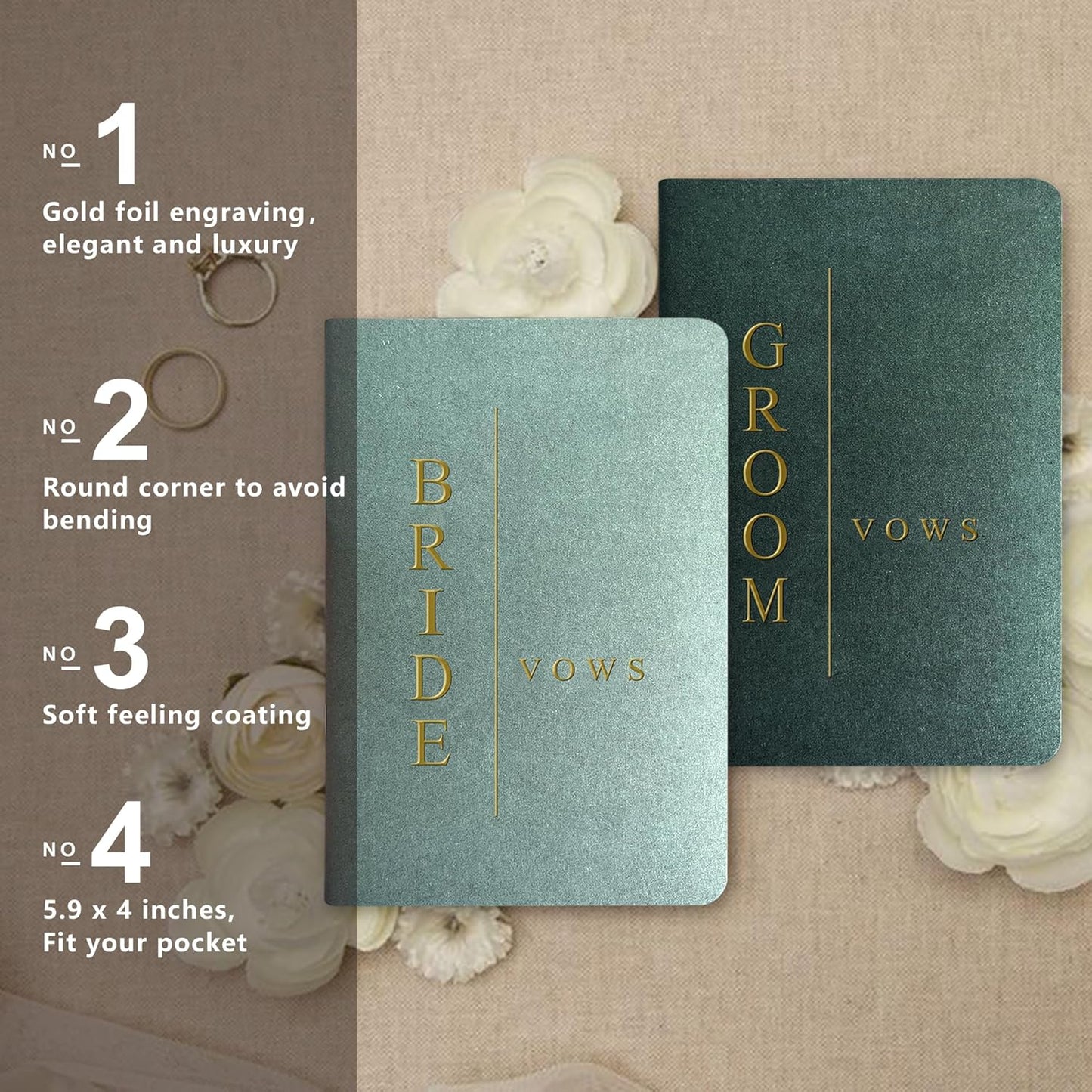 Vow Books His and Hers Wedding Vow Books Bride and Groom with Soft Touch Gold Foil Engraving Wedding Essentials(TR-GB-Sage)