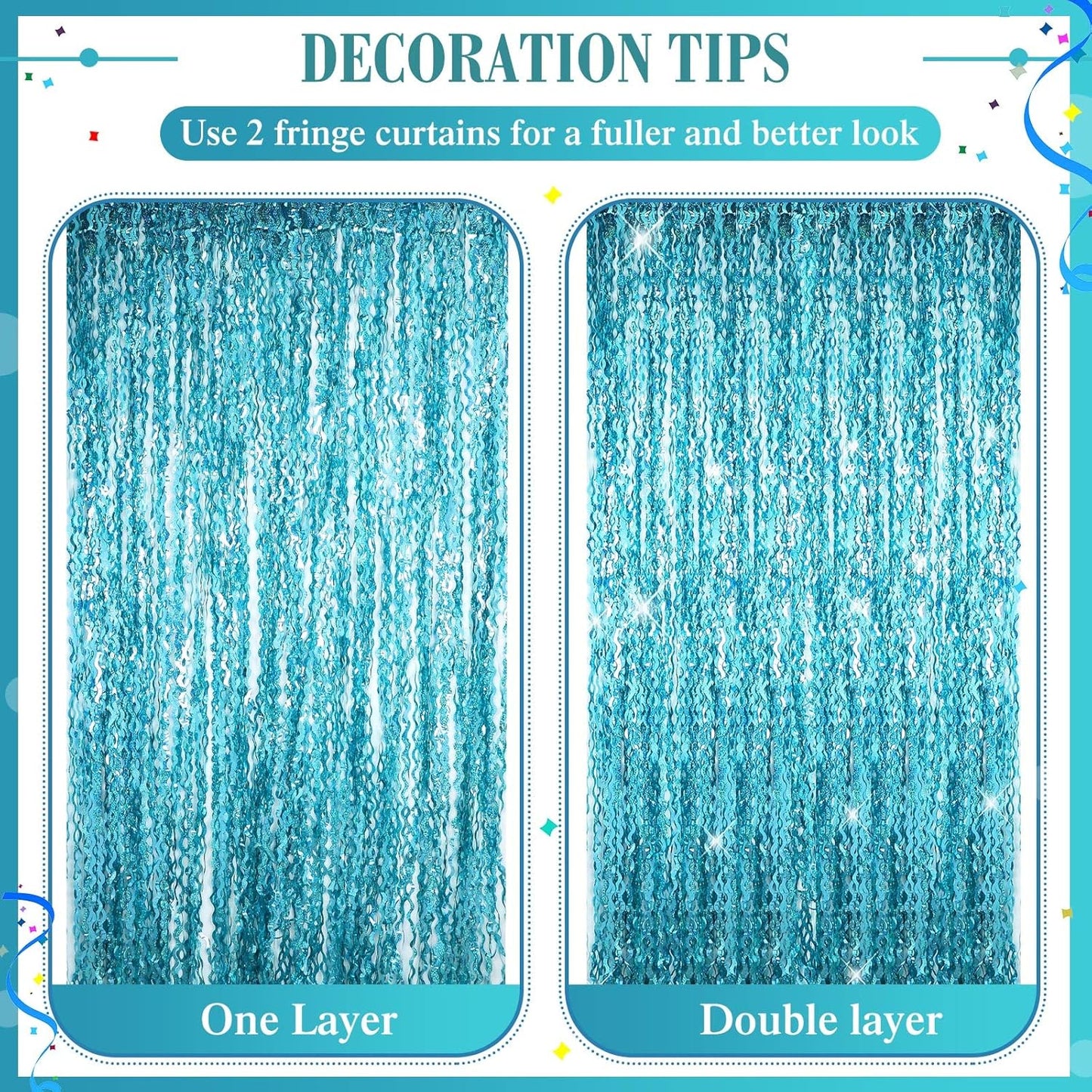 10 Pieces 3.3 x 6.6 Ft Foil Fringe Backdrop Party Wavy Tinsel Fringe Curtain Streamer for Happy New Year Carnival Party Favor 80s 90s Disco Ocean Sea Mermaid Birthday Wedding(Blue Green)