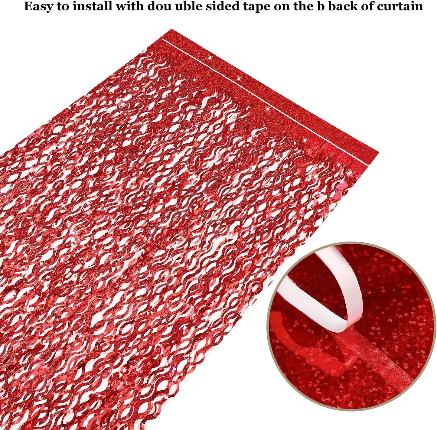 3 Pack Red Backdrop Curtain - CYLMFC 3.3 ft x 6.6 ft Foil Backdrop Curtain Streamers Birthday Decorations for Birthday Party Christmas Graduation Decor