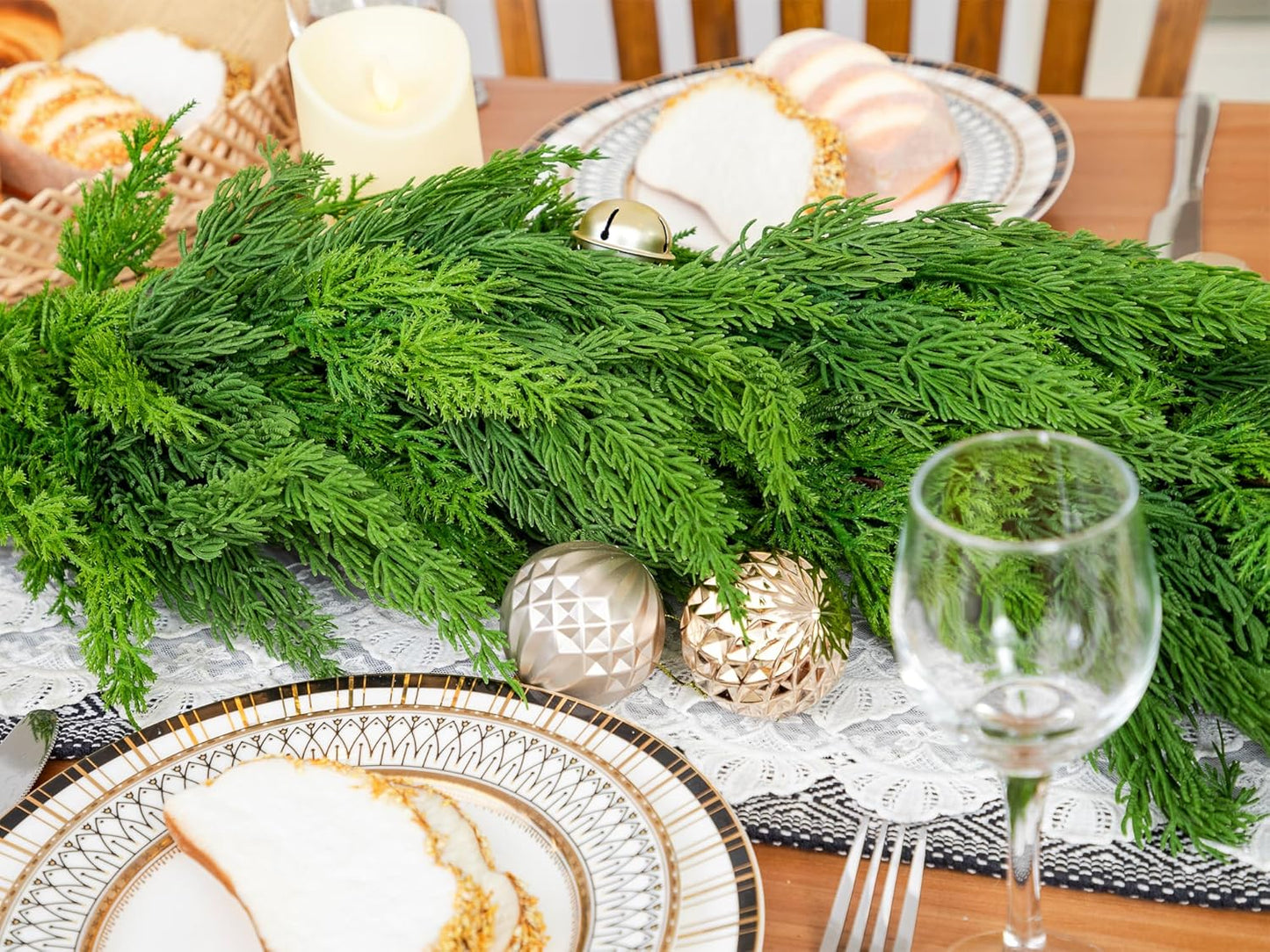 6FT Extra Full Christmas Garland Faux Cypress Pine Cedar Garland Realistic for Mantle Fireplace Stairs Table Wall Door Indoor Outdoor Christmas Xmas Decor Decorations