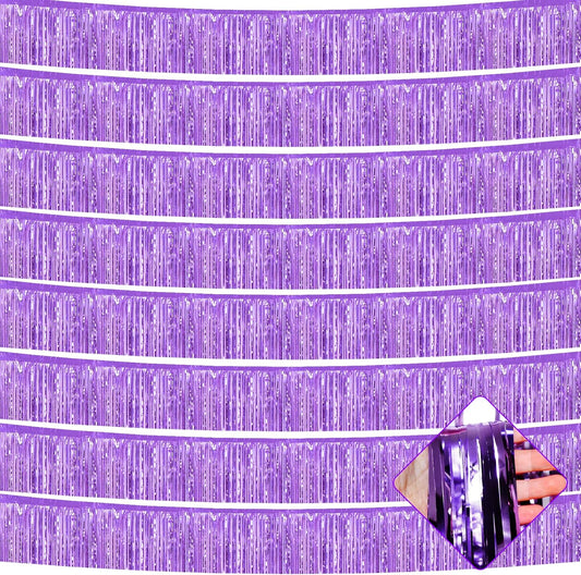10 Pack 10 Feet Foil Fringe Garland Metallic Tinsel Streamers Banner Wall Hanging Curtain Backdrop for Parade Floats, Wedding, Disco, Birthday, Halloween, Christmas Party Decorations(Light Purple)