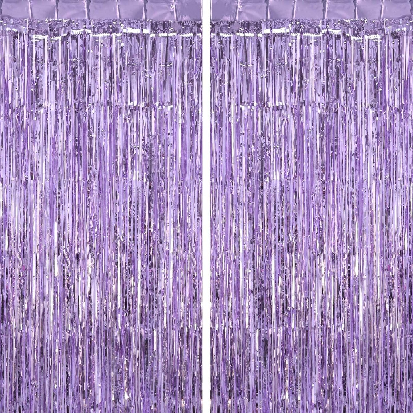 2 Pack Light Purple Fringe Curtains Foil Shiny Fringe Backdrop Tinsel Door Streamers Foil Curtains for Birthday Wedding Engagement Bridal Shower Celebration Party Decorations Large