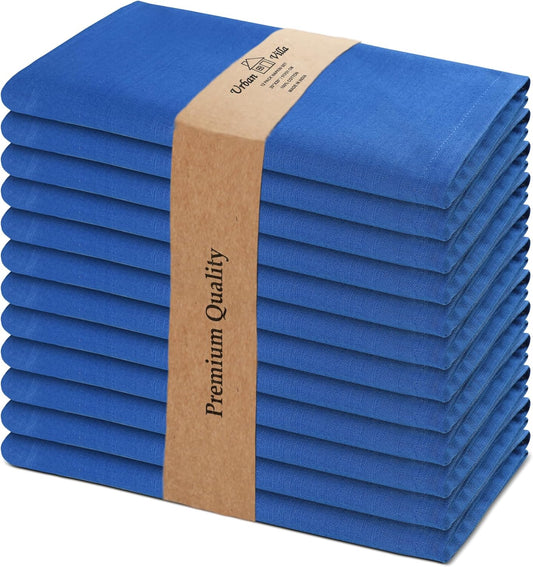 Urban Villa Cloth Napkins 100% Cotton Slub Absorbent Dinner Napkins (Set of 12) Oversized 20x20 Inches Solid Royal Blue Color Soft Durable Reusable Washable Ideal for Everyday Use Wedding Parties