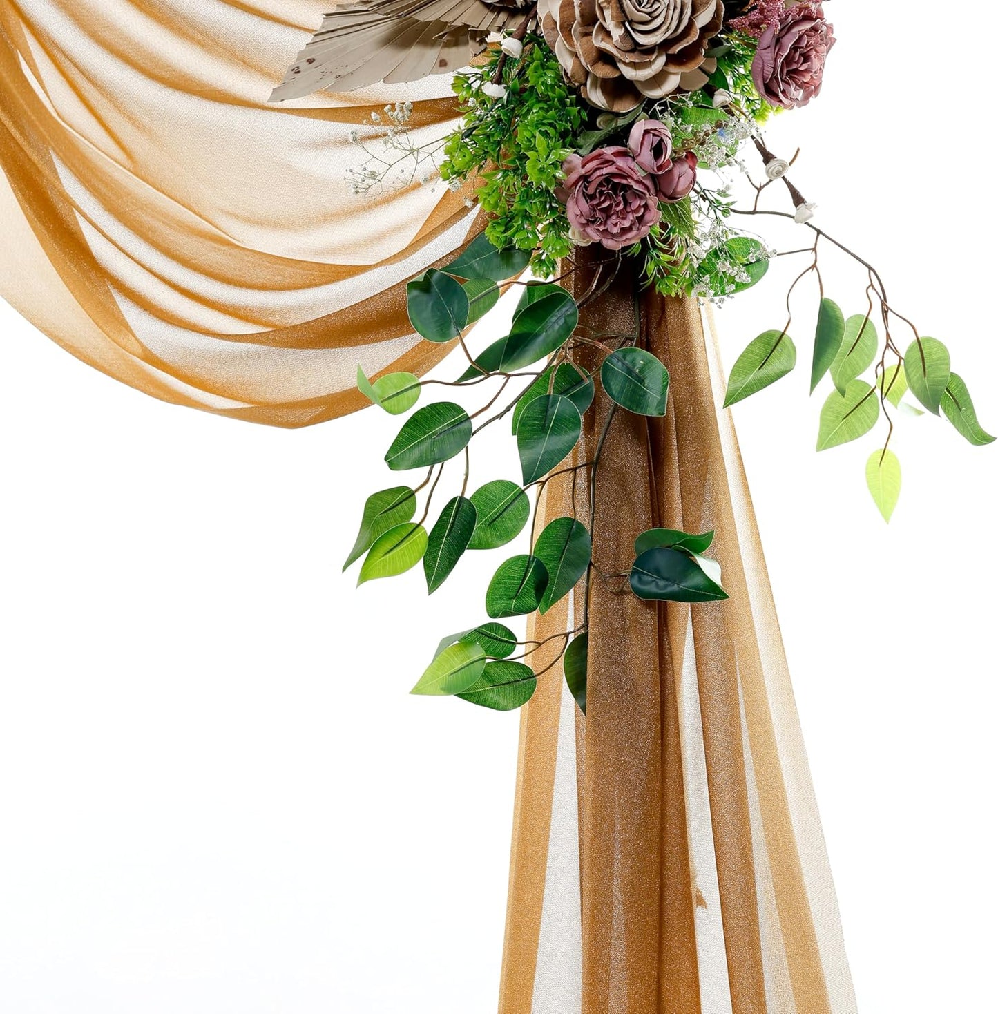 VDS Pack of 1 Panel (30 Inch X 40 Feet) Wedding Arch Draping Fabric Sheer Chiffon Fabric Drapery for Wedding Ceremony Reception Swag Backdrop Canopy Chuppah ARBO Altars Decoration (Mocha)