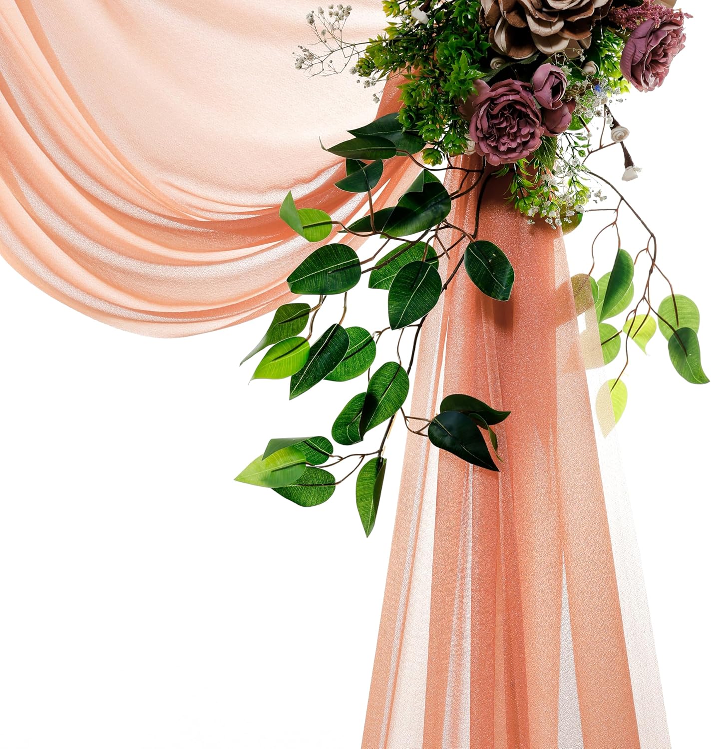 VDS Pack of 1 Panel (30 Inch X 30 Feet) Wedding Arch Draping Fabric Sheer Chiffon Fabric Drapery for Wedding Ceremony Reception Swag Backdrop Canopy Chuppah ARBO Altars Decoration (Coral Peach)