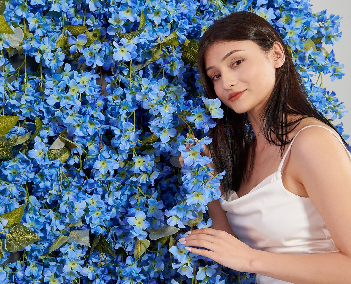 Flower Garland, Artificial Hydrangea Vine Flowers, Hanging Fake Hydrangeas Vine for Room Anniversary Wedding Birthday Christmas Wall Arch Decor, 2 Pcs, Floral Garland, Blue Flower