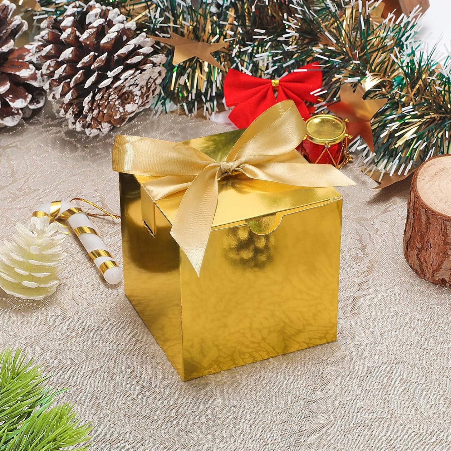DOYIDE 20 Pack Small Gift Boxes, 6x6x6 Inch Gold Elegant Paper Boxes with Ribbons, Christmas Gift Box Crafting, Wedding Party Favor, Cupcake, Candy, Bridesmaids Proposal Box