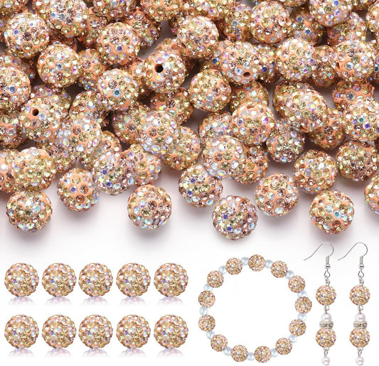 160pcs 10mm Rhinestone Beads for Jewelry Making, Light Peach AB Shiny Round Disco Beads Bulk, Sparkle Crystal Clay Christmas for Bracelet Baseball Necklace Earring Crafting and DIY