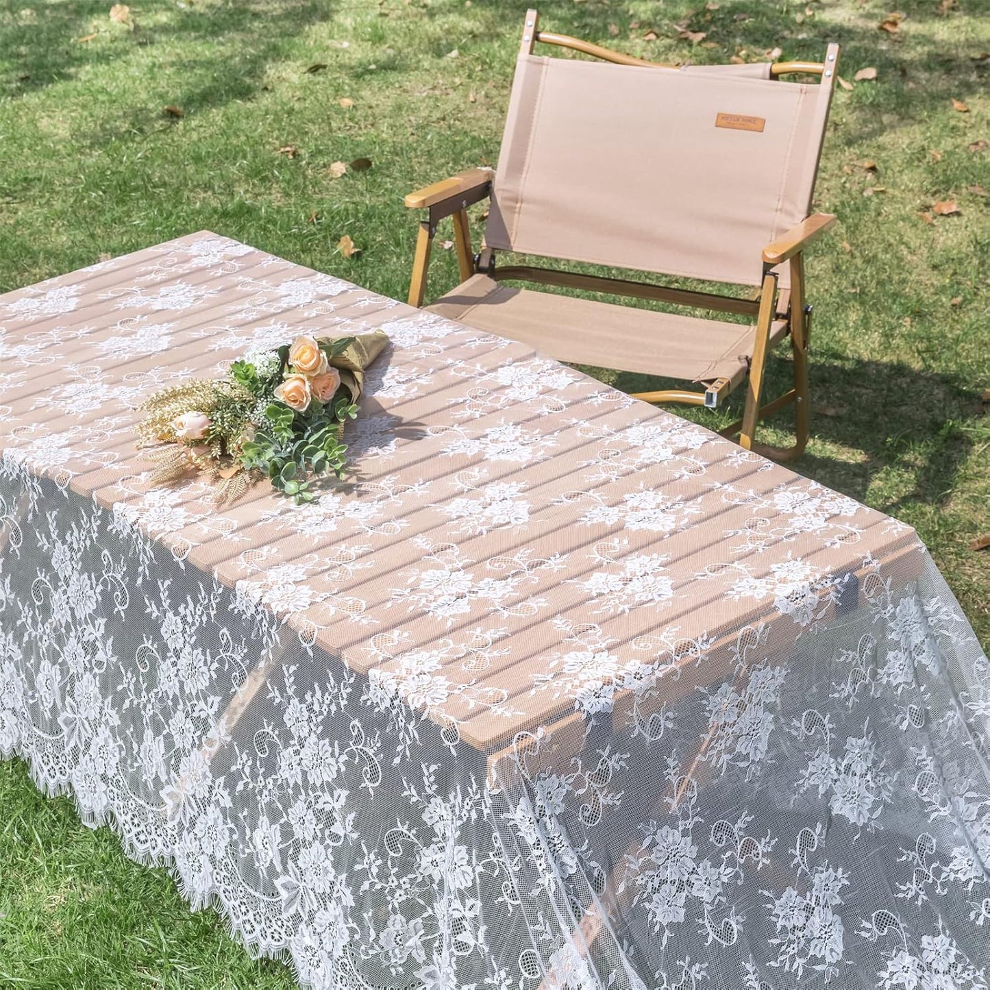 TINWIN Rectangle Lace Tablecloth 60x120 Inch White Vintage Runner Eyelash Fabric for Kitchen Dining Picnic Table Wedding Decor for Home Decoration Tea Party Decor-3