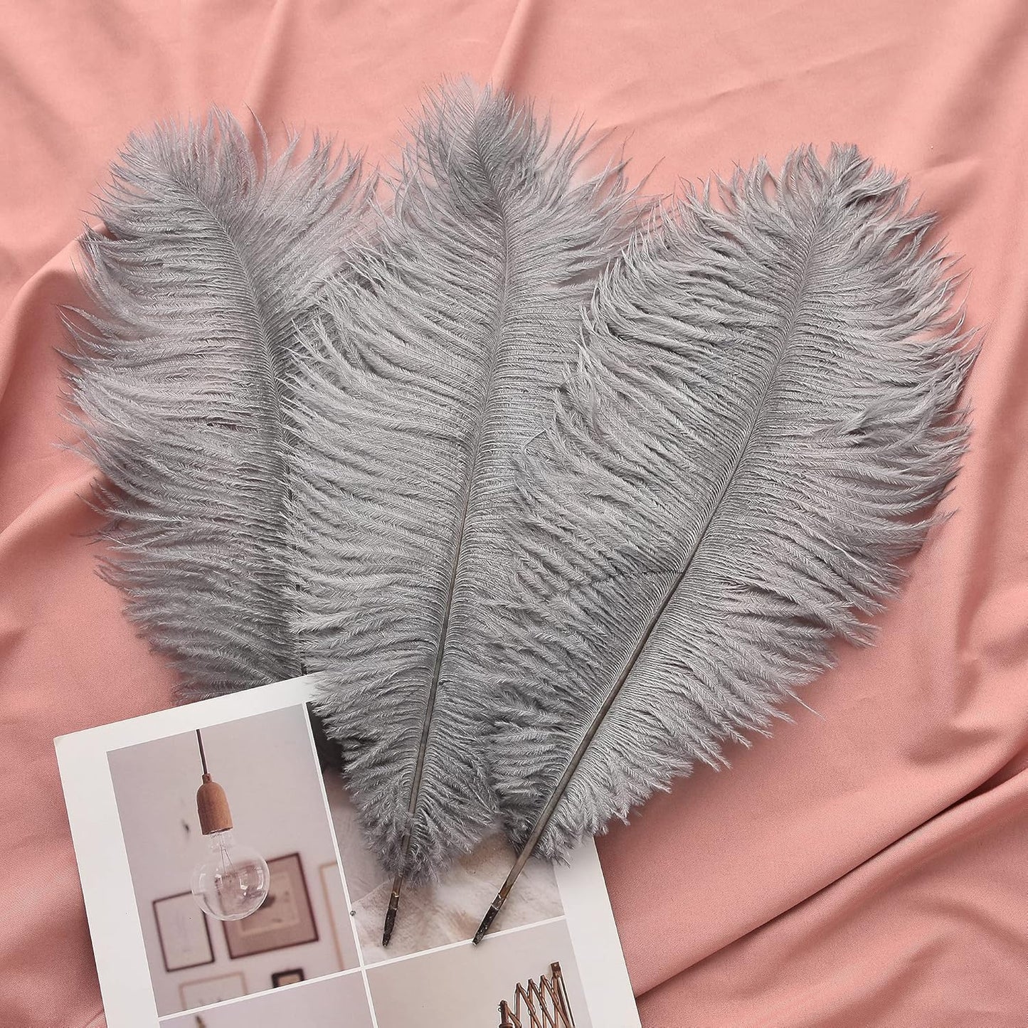 Ballinger Natural Gray Ostrich Feathers - 24pcs 12-14inch Big Feathers for Wedding Party Centerpieces Home Decor