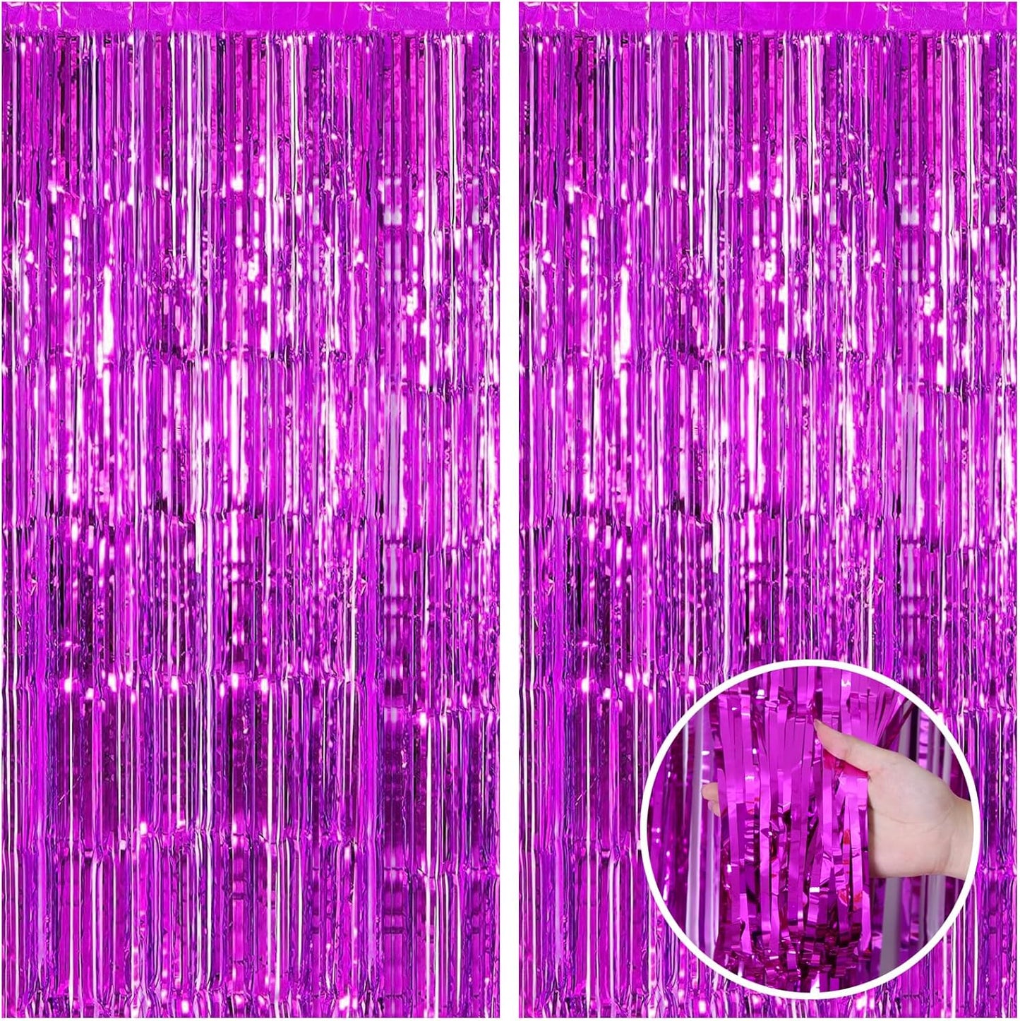 CANREVEL 2 Pack 3.3x8.2 Feet Hot Pink Foil Fringe Backdrop Curtains, Tinsel Streamers Birthday Party Decorations, Fringe Backdrop for Bachelorette Engagement Wedding Baby Bridal Shower Party