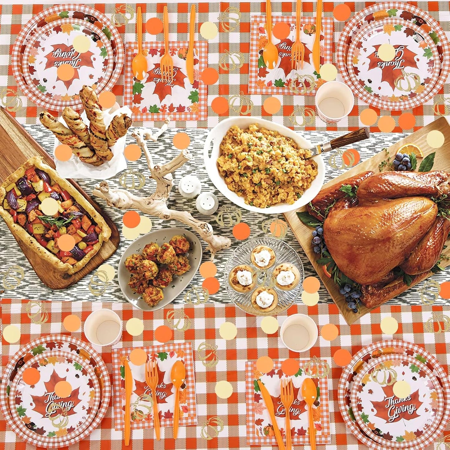 VHUWE Thanksgiving Confetti, 200 Pcs - Orange Round Confetti and Gold Pumpkin, Autumn Fall Paper Confetti for Thanksgiving Table Decorations and Party Supplies - Paper