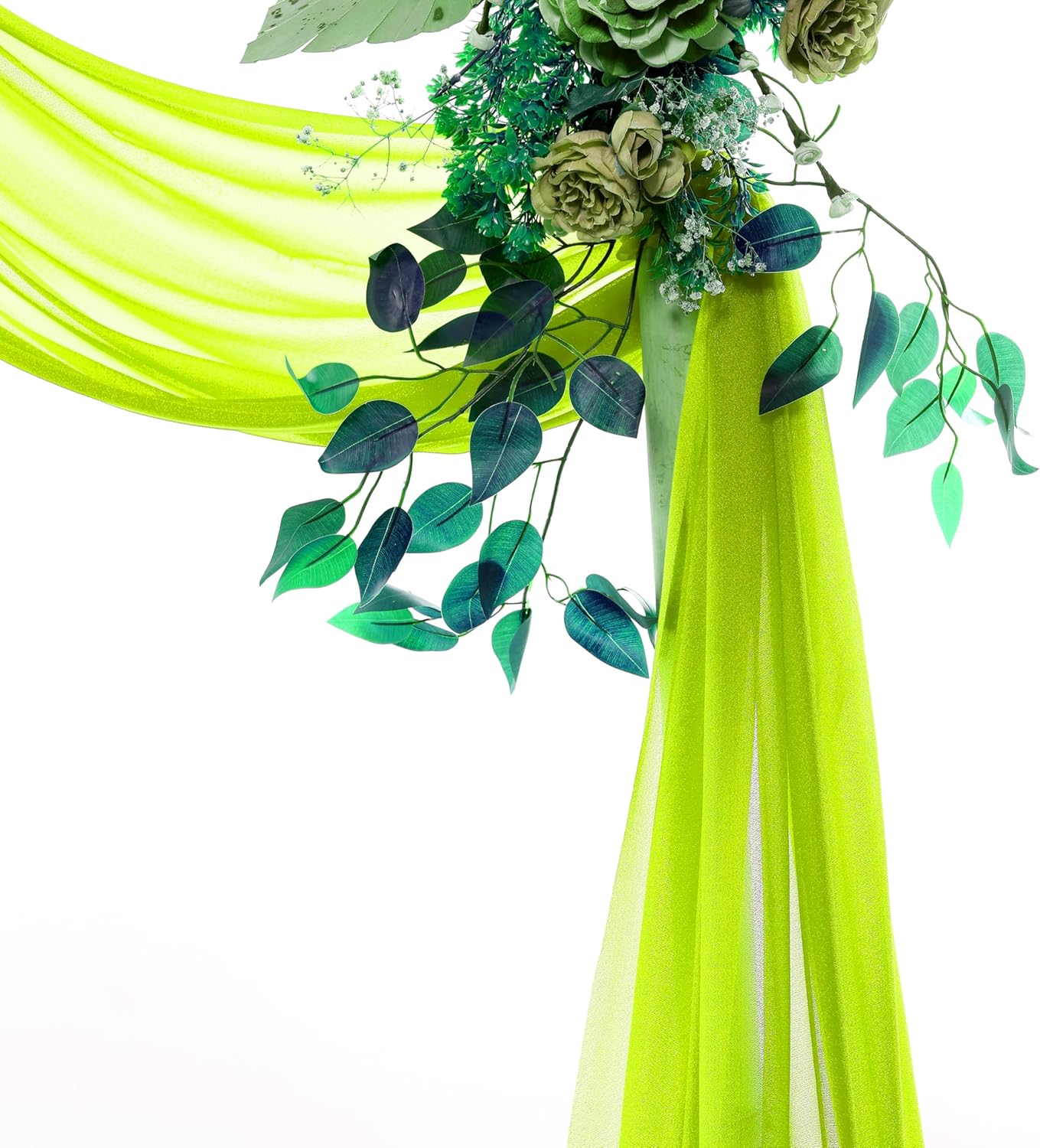 VDS Pack of 1 Panel (30 Inch X 40 Feet) Wedding Arch Draping Fabric Sheer Chiffon Fabric Drapery for Wedding Ceremony Reception Swag Backdrop Canopy Chuppah ARBO Altars Decoration (Parrot Green)
