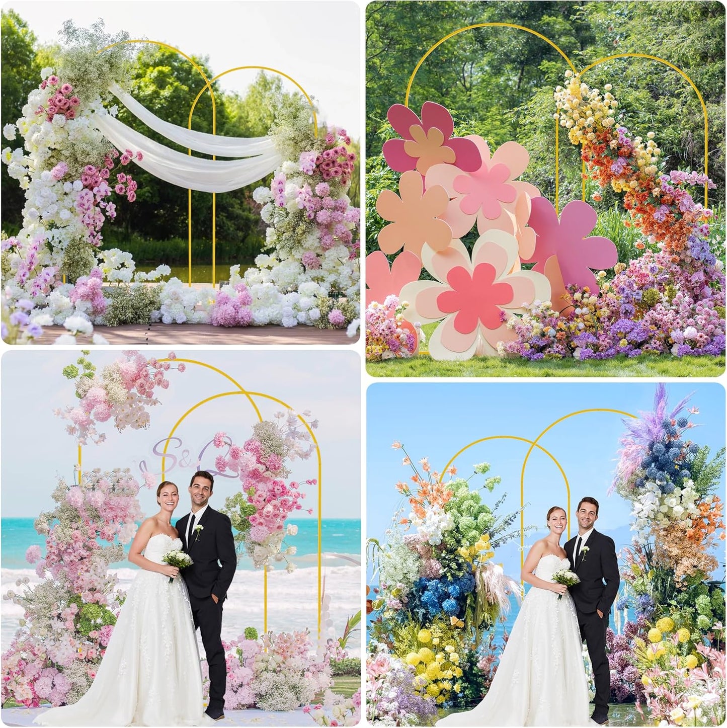 Wokceer Wedding Arch Backdrop Stand 7.2FT, 6.6FT White Metal Arch Stand Set of 2 for Birthday Party Wedding Ceremony Baby Shower Graduation Decoration