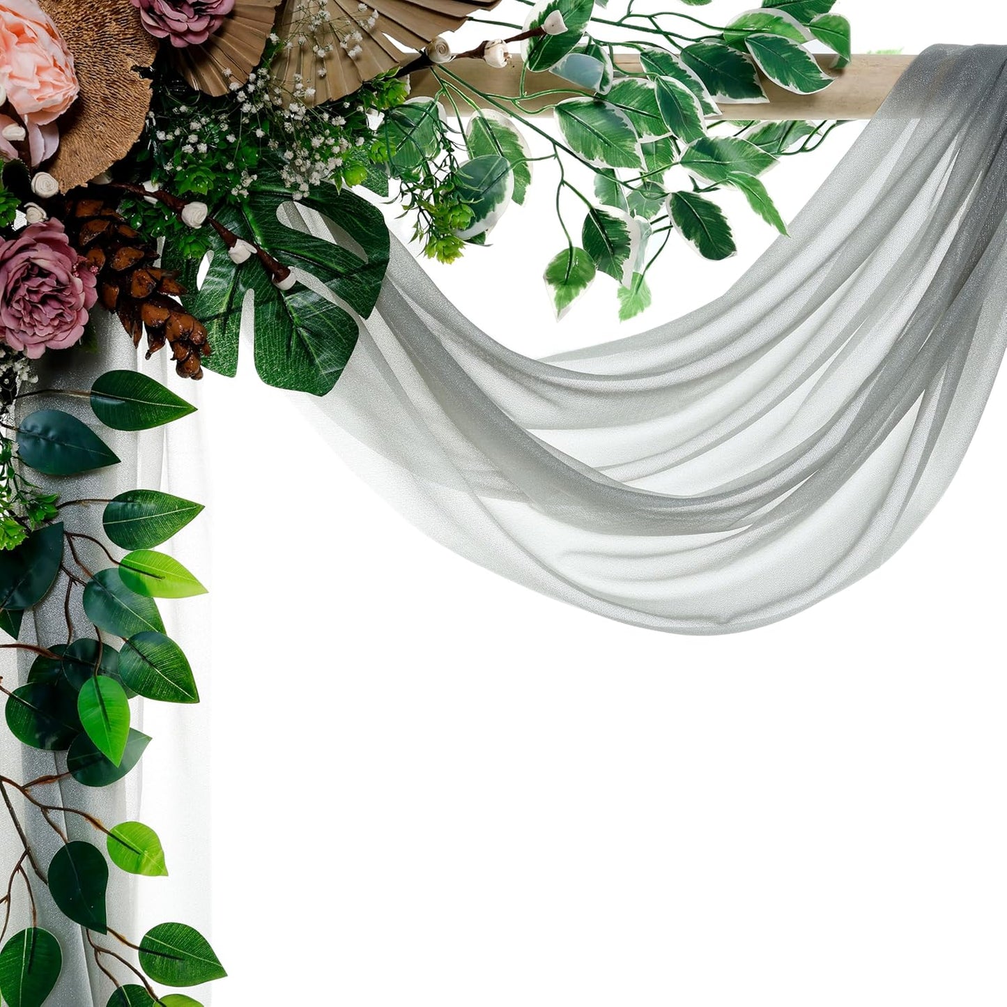 VDS Pack of 2 Panel (30 Inch X 100 Feet) Wedding Arch Draping Fabric Sheer Chiffon Fabric Drapery for Wedding Ceremony Reception Swag Backdrop Canopy Chuppah ARBO Altars Decoration (Grey)