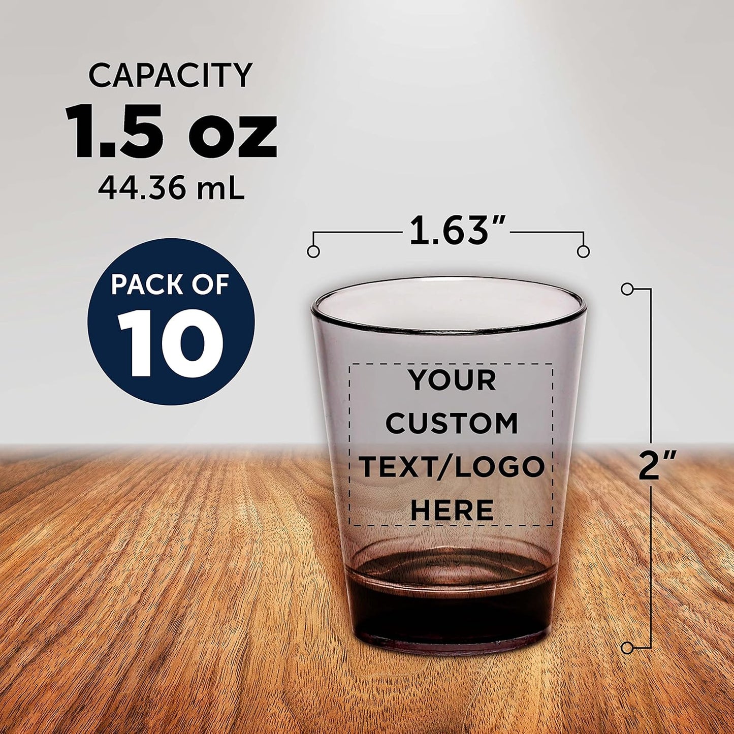 Custom Translucent Plastic Shot Glasses 1.5 oz. Set of 10, Personalized Bulk Pack - Acrylic, Great for Wedding, Party, Birthday, Gifts - Charcoal
