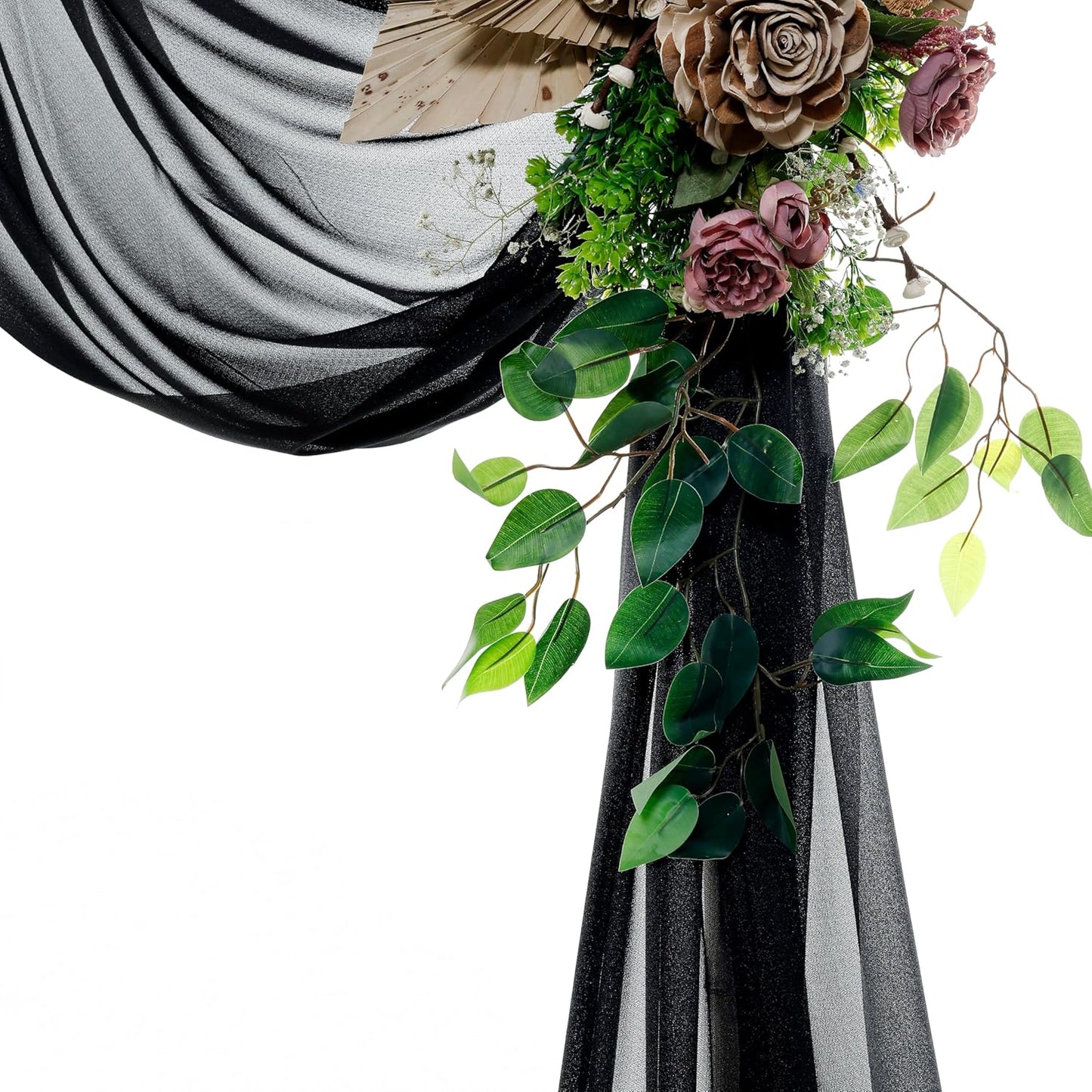 VDS Pack of 2 Panel (30 Inch X 20 Feet) Wedding Arch Draping Fabric Sheer Chiffon Fabric Drapery for Wedding Ceremony Reception Swag Backdrop Canopy Chuppah ARBO Altars Decoration (Black)